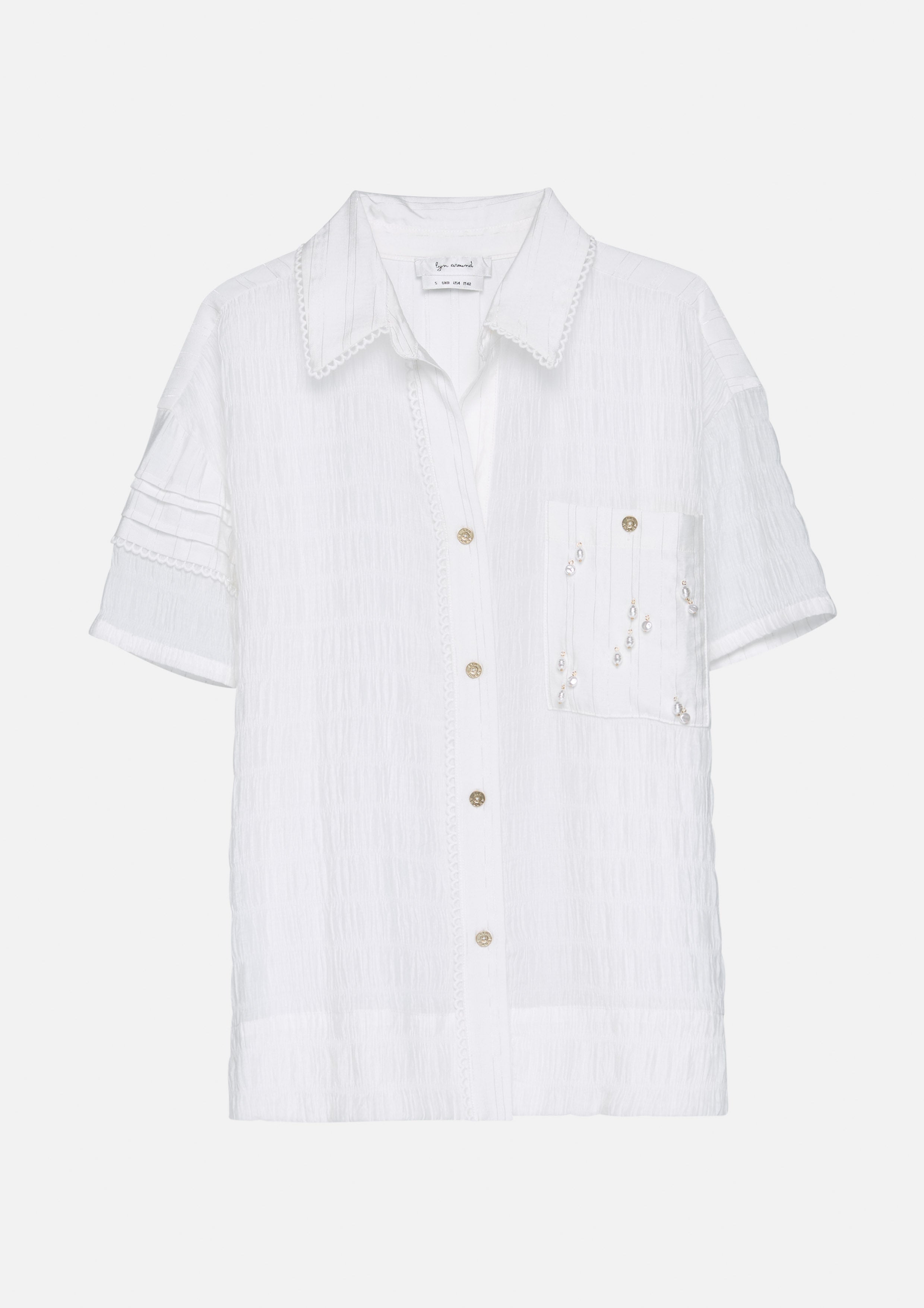 เสื้อเชิ้ตจับย่นแต่งกระเป๋าปักลูกปัดมุก คอลเลกชัน Oasis