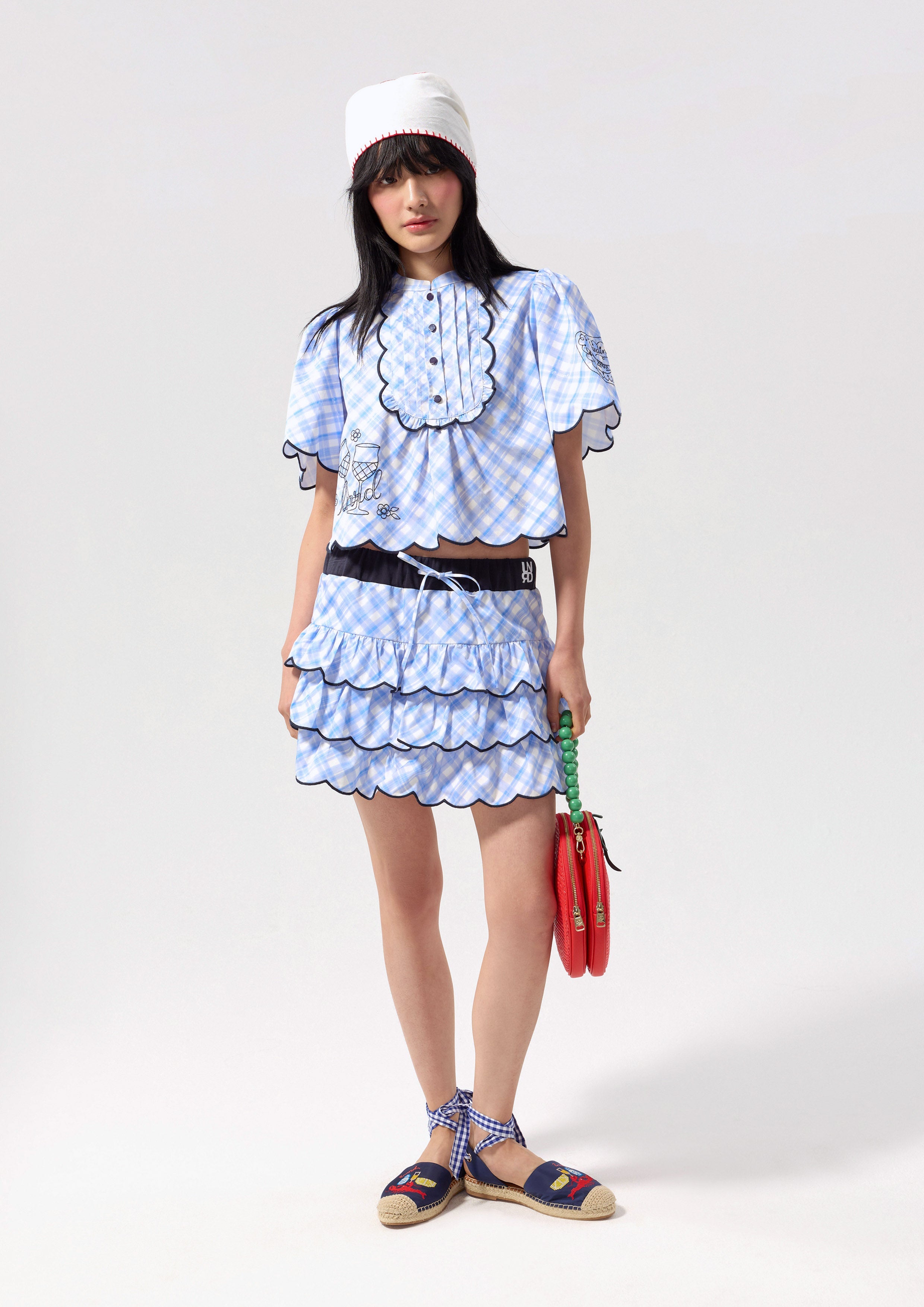 Gingham Ruffle Mini Skirt Chasing the Sun