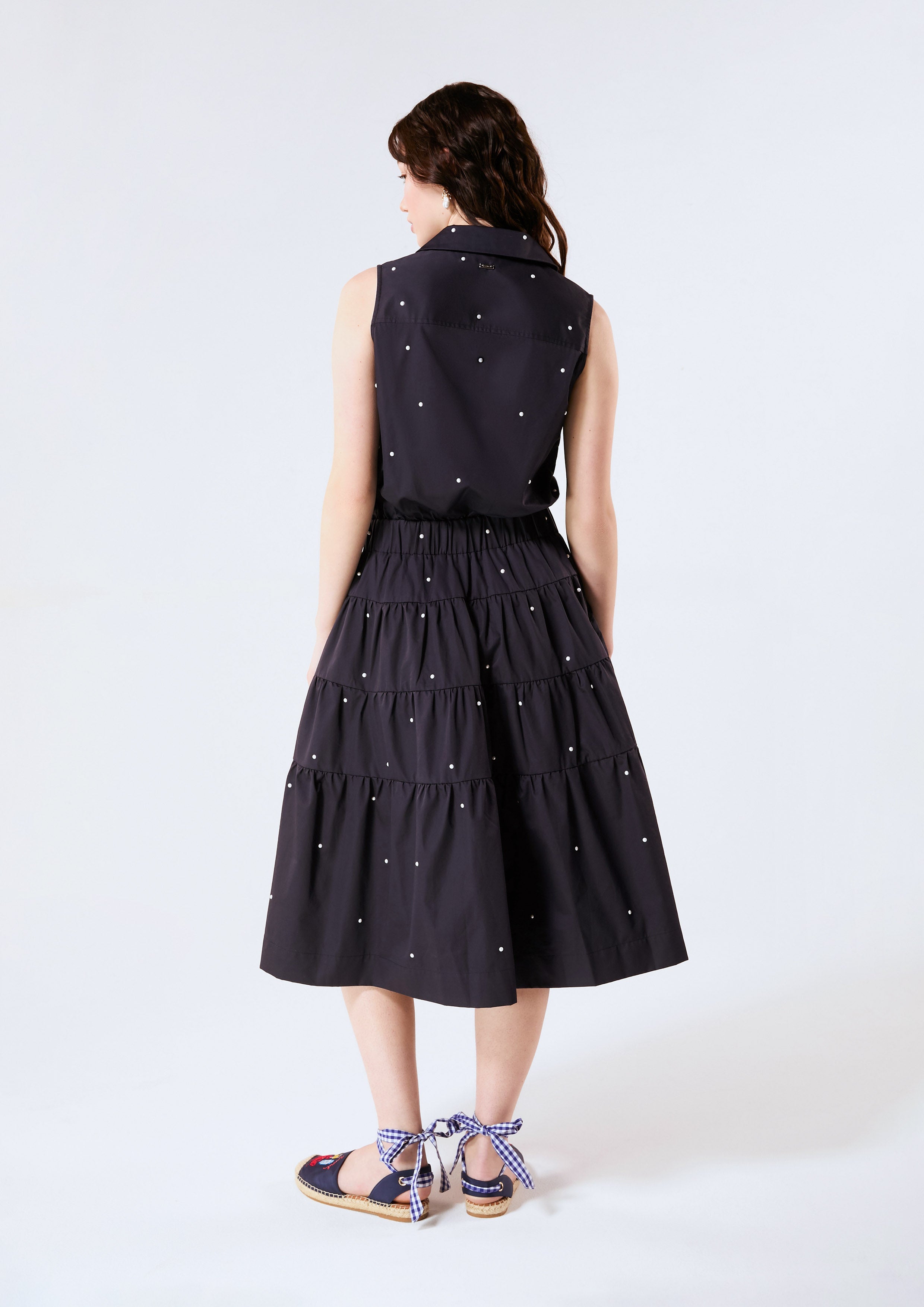 Polka Dot Tiered Skirt Midi Dress Chasing the Sun