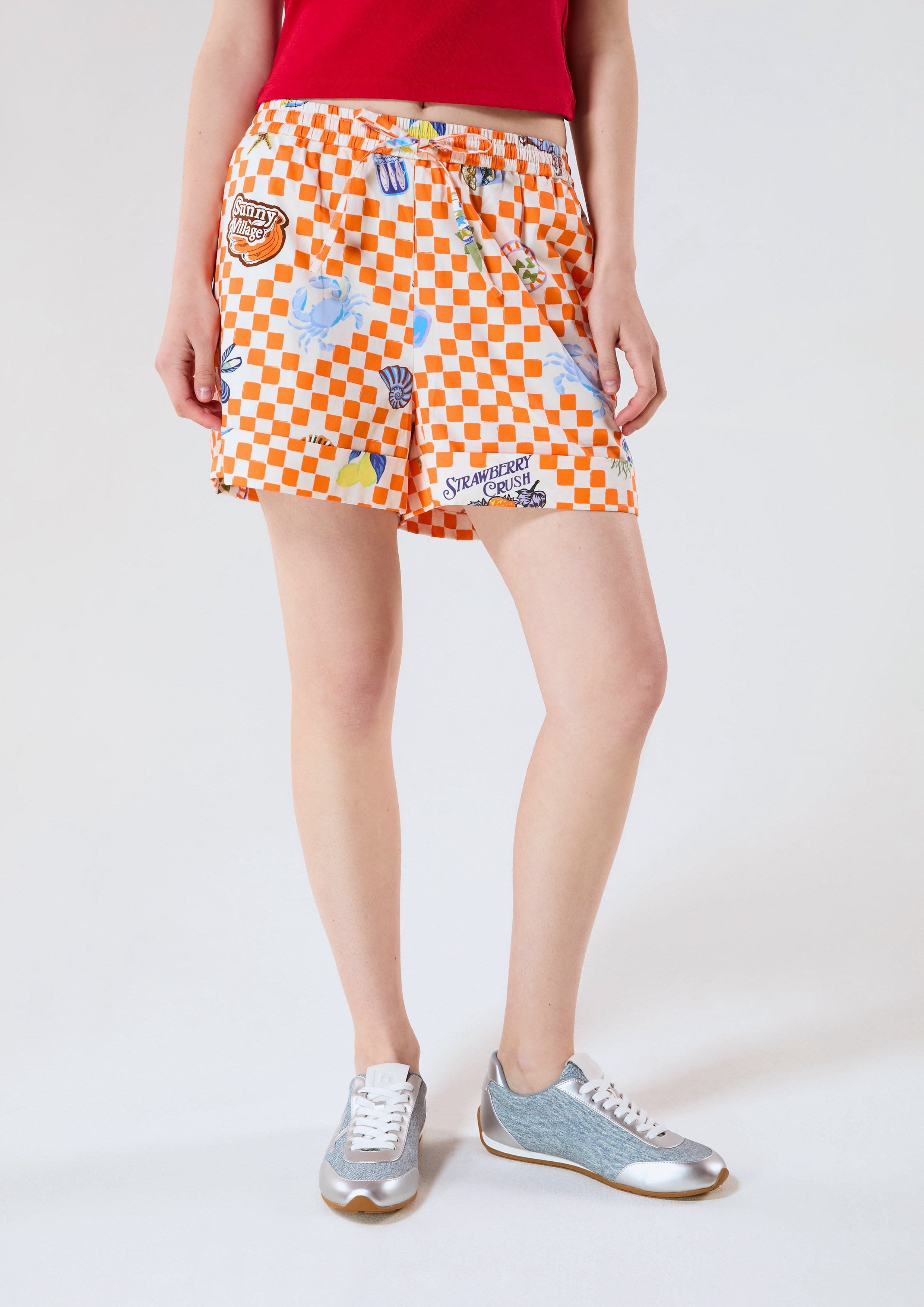 Gingham With Sticker Print Shorts Chasing the Sun