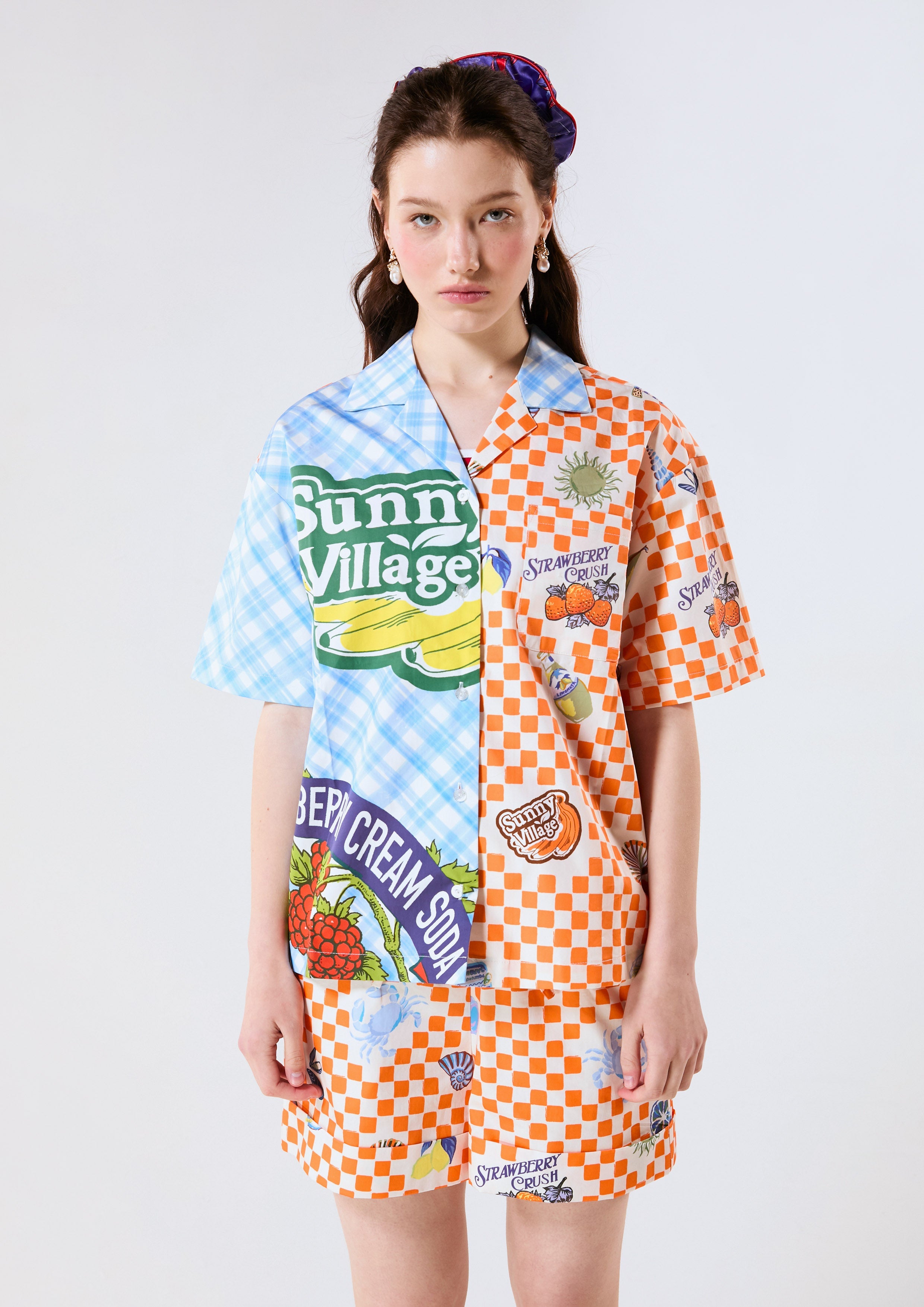 Gingham and Sticker Print Shirt Chasing the Sun