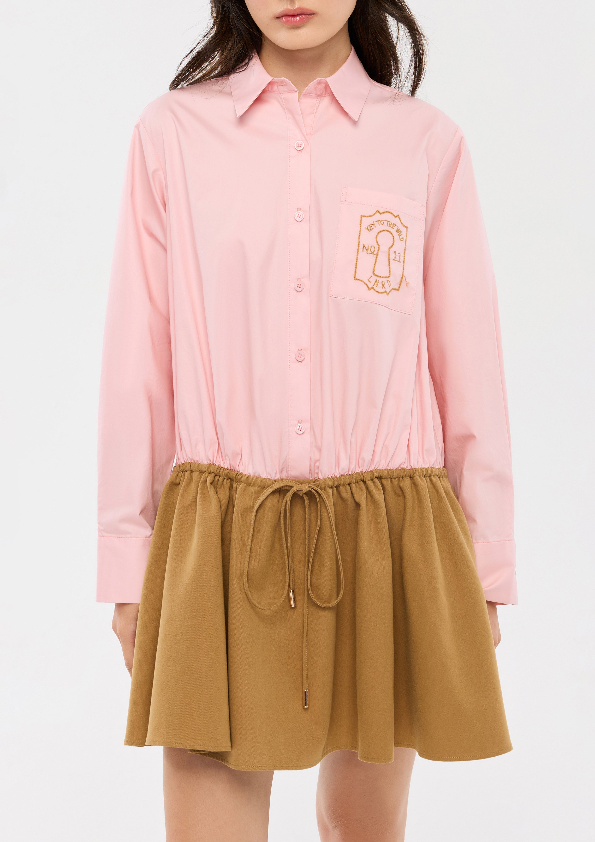 เดรสสั้นแขนยาวแต่งเชือกรูดช่วงเอว คอลเลกชัน Camp Diary