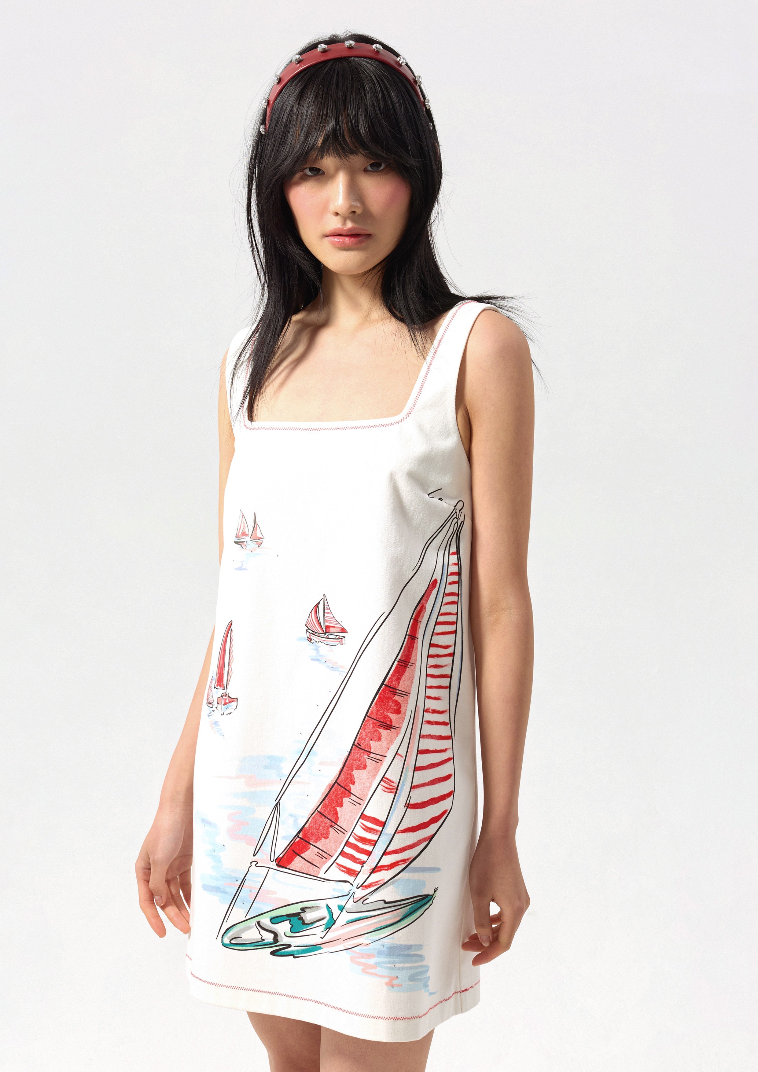 Sailing Print A-Line Mini Dress Califonia Yacht Club