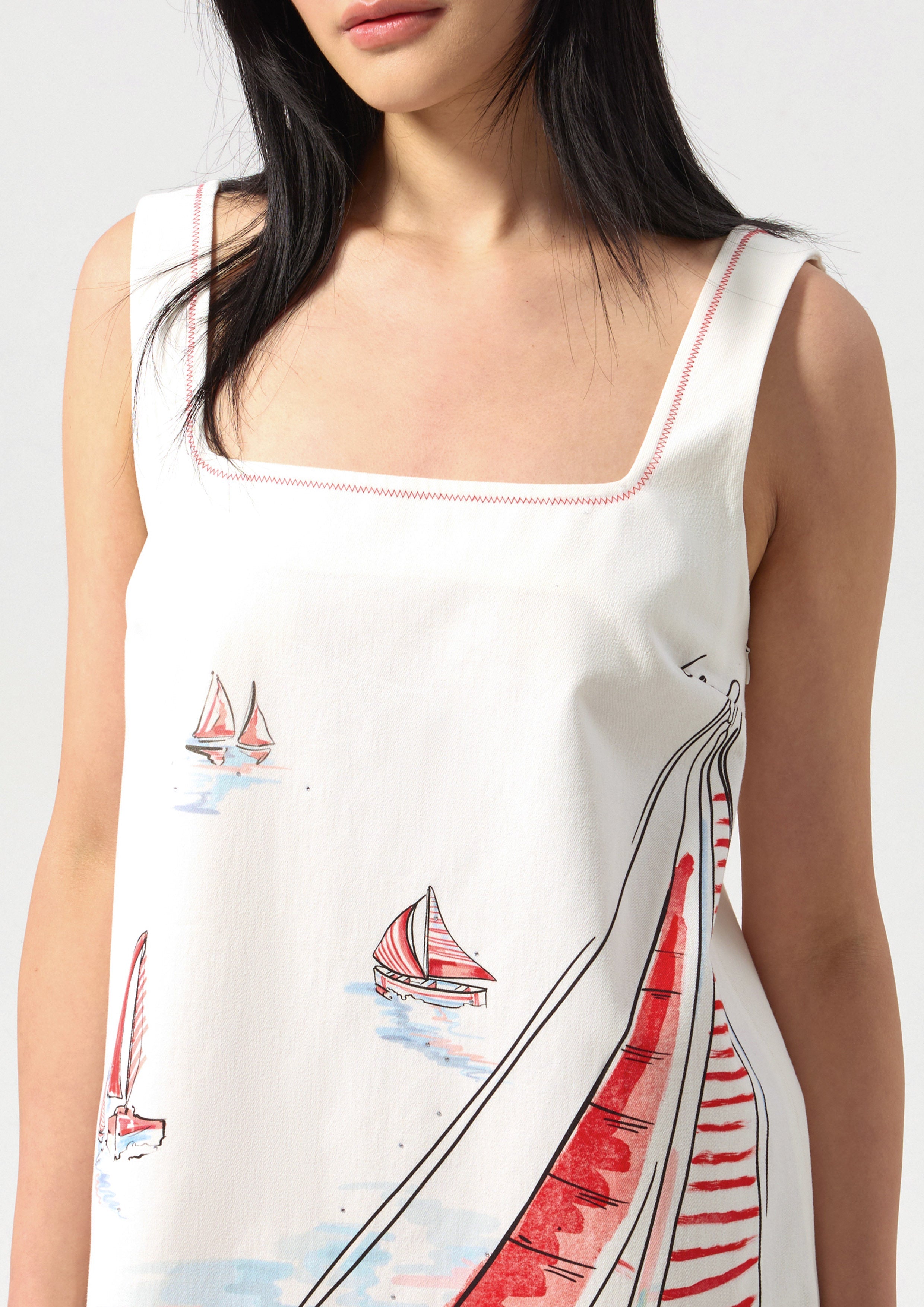 เดรสสั้นพิมพ์ลายเรือใบ คอลเลกชัน Califonia Yacht Club