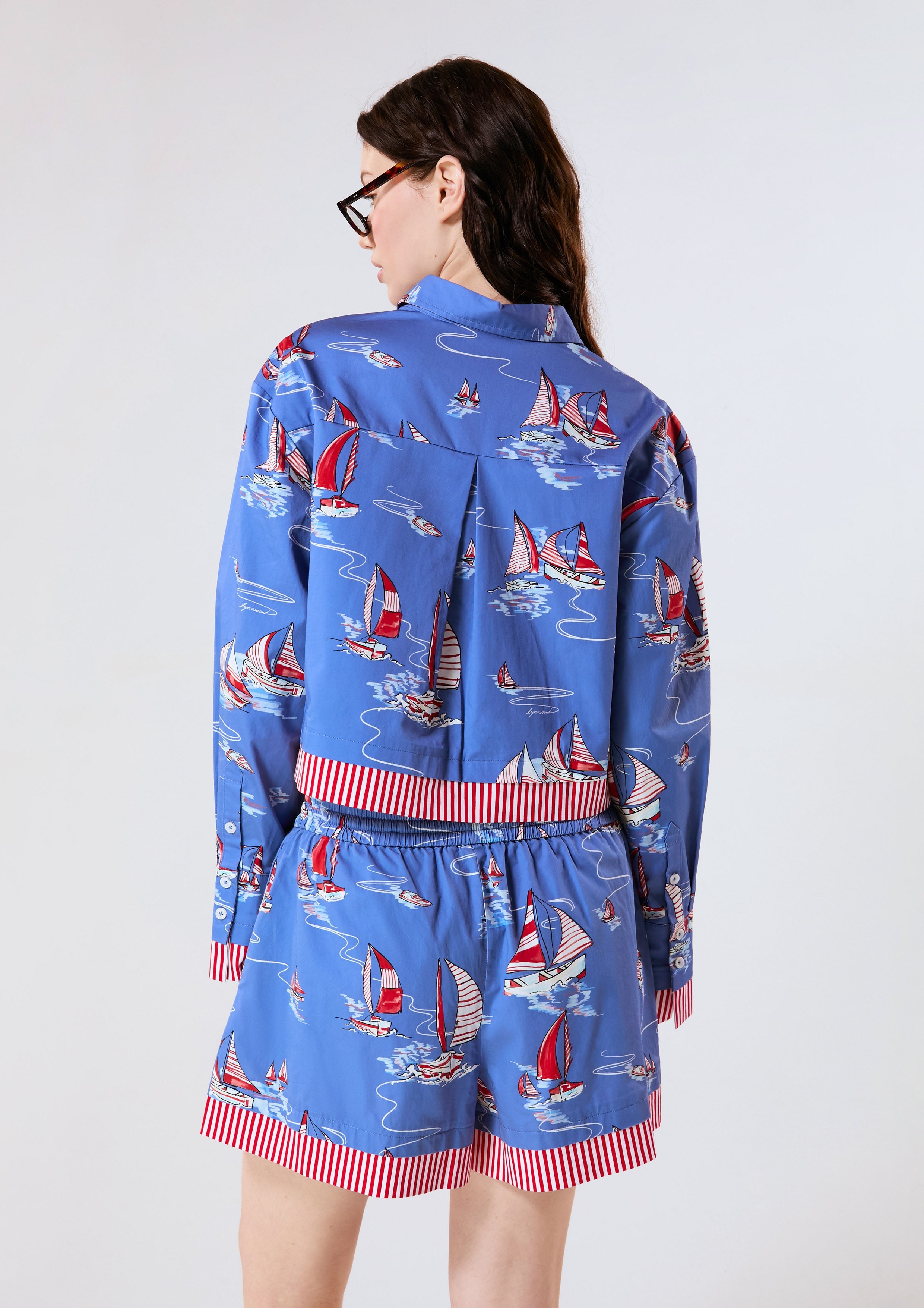 Sailing Print Crop Shirt Califonia Yacht Club