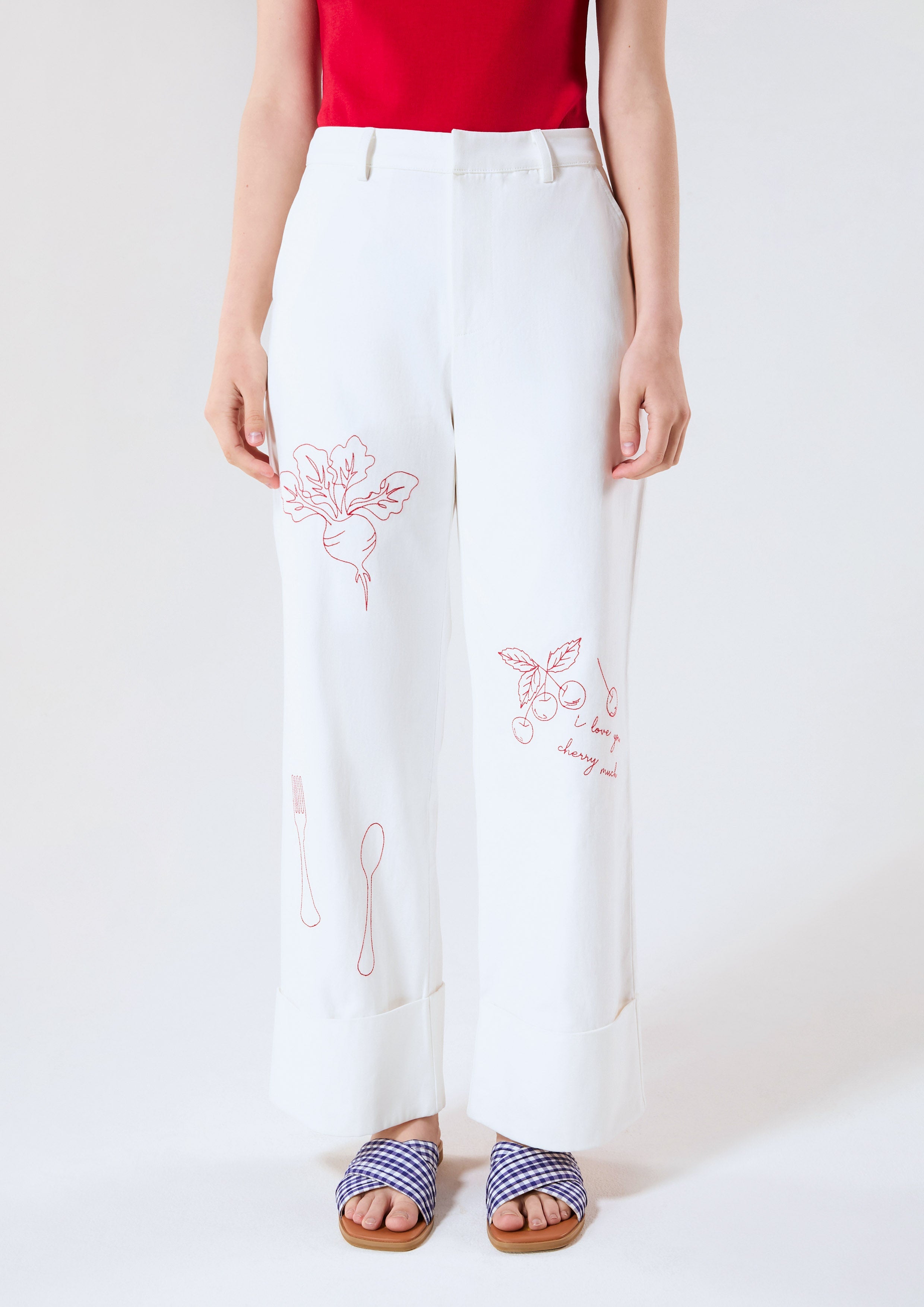 Constrast Embroidered High Waist Pants Chasing the Sun