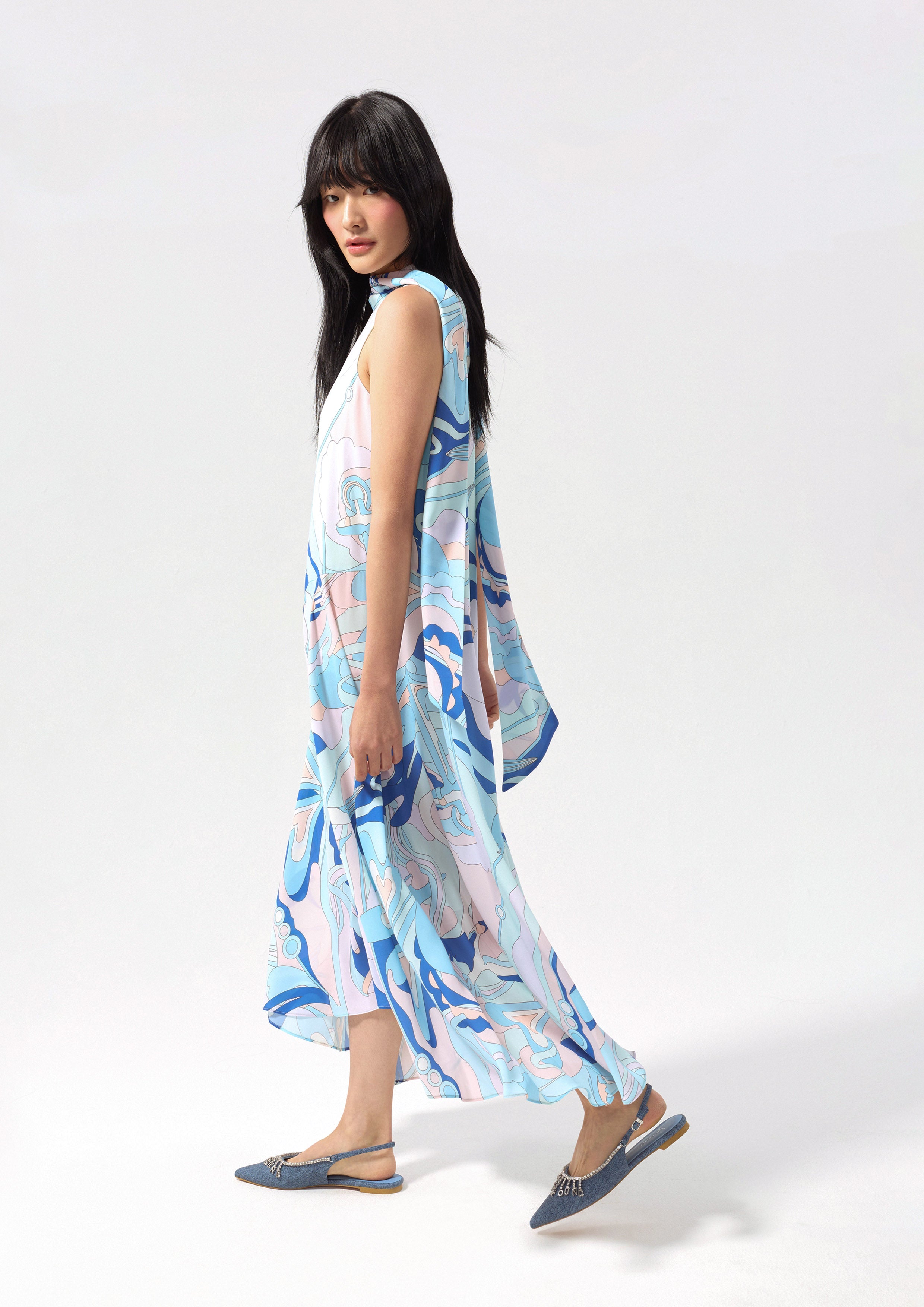 Print Mock Neck Maxi Dress California Yacht Club