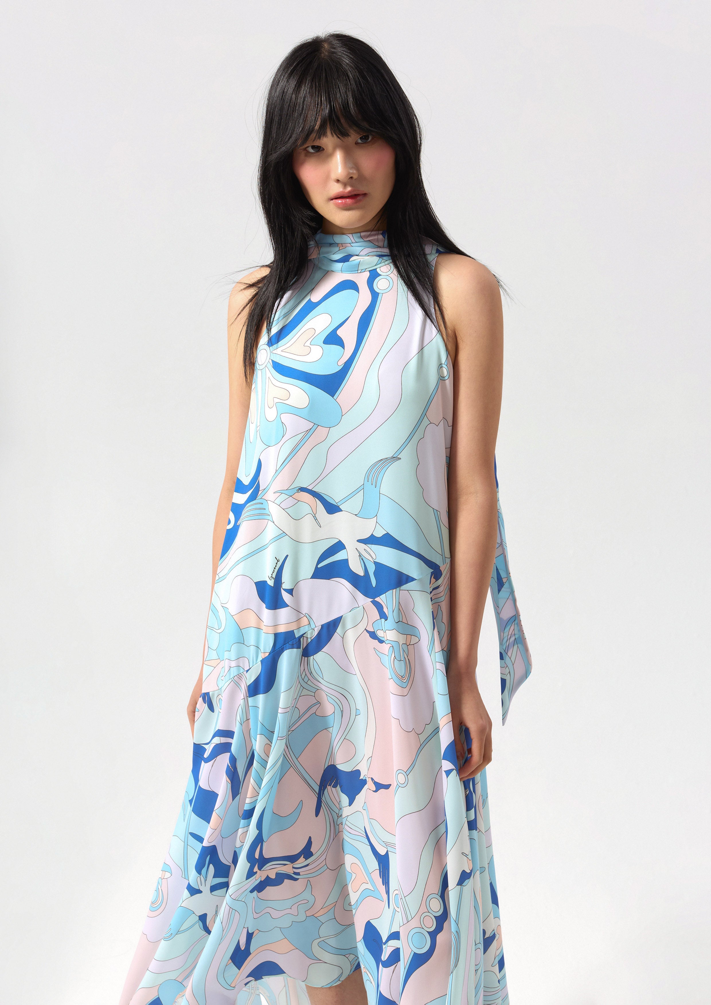 Print Mock Neck Maxi Dress California Yacht Club