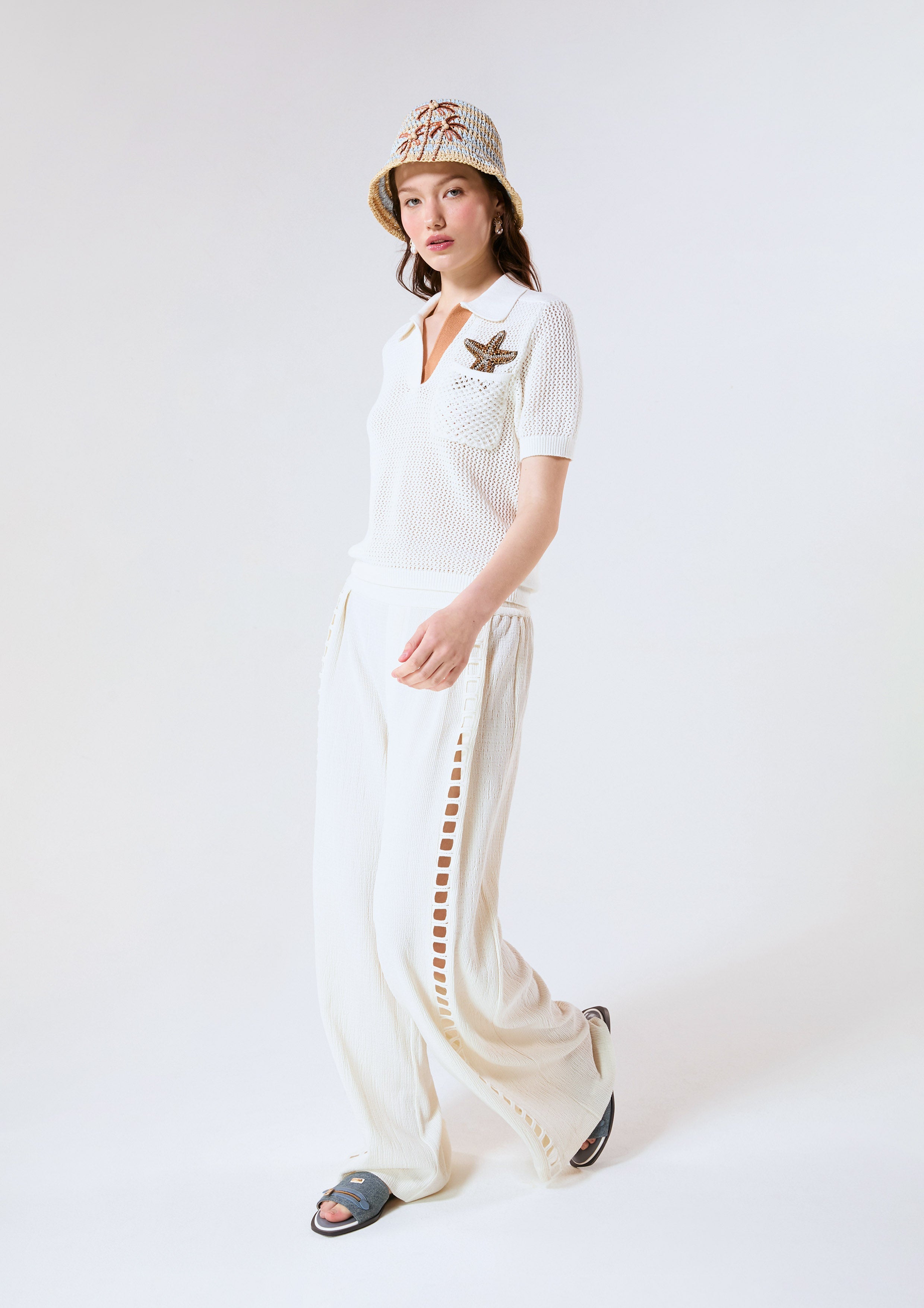 Side Laser Cut Wide Leg Trousers Chasing the Sea