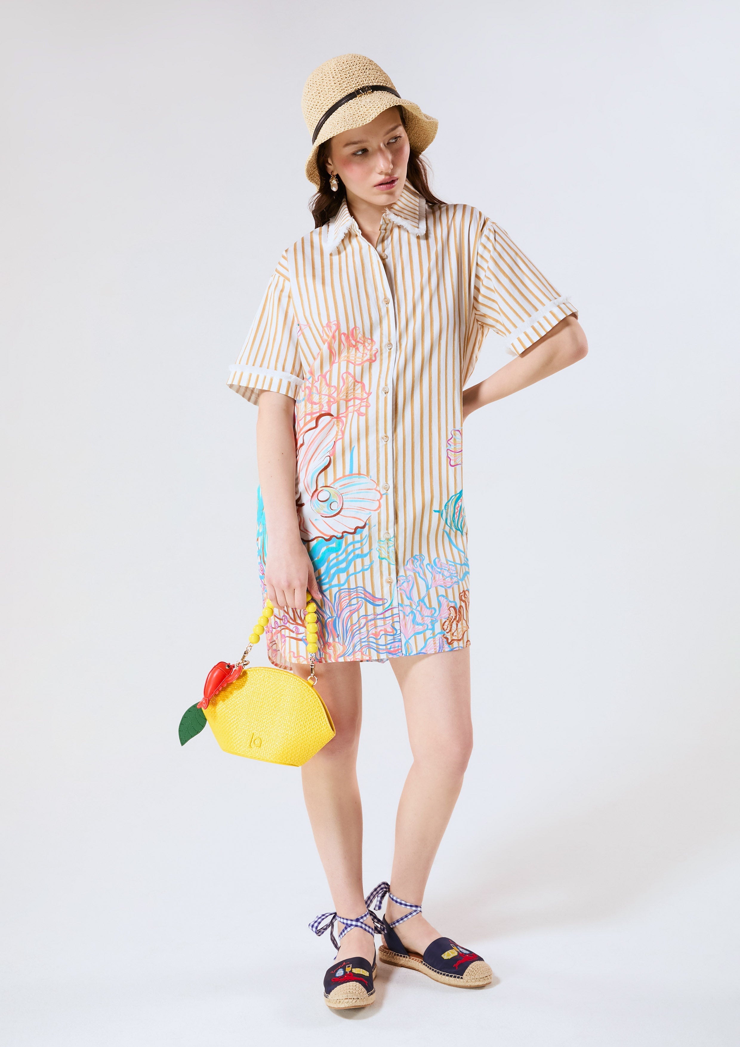 Print Stripe Shirt Dress Chasing the Sea