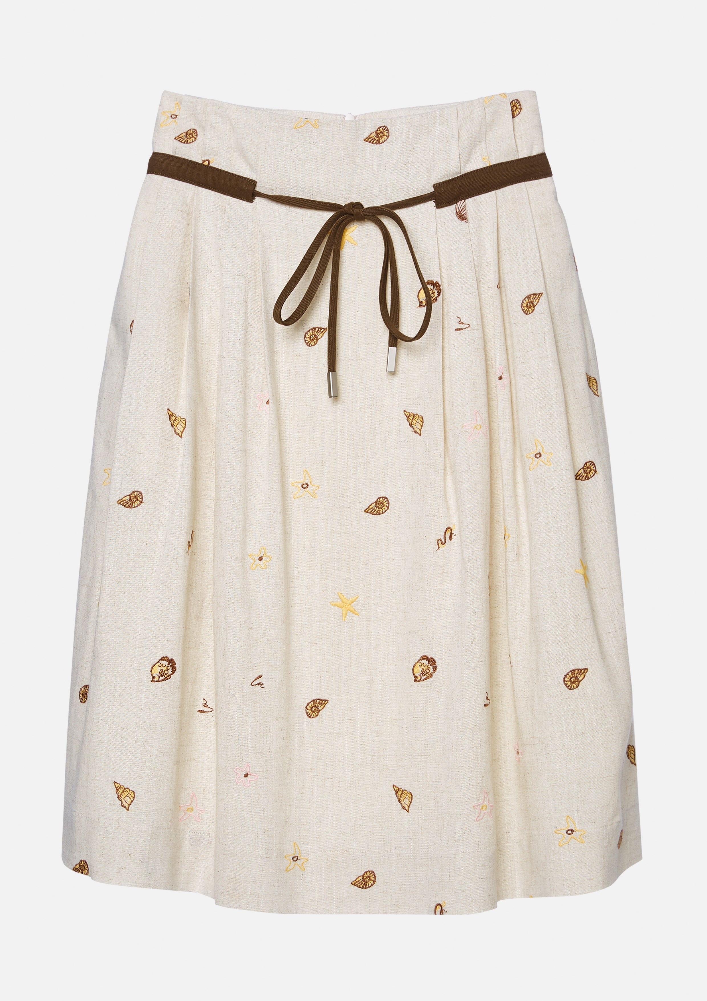 กระโปรงคลุมเข่าอัดพลีทพิมพ์ลายพร้อมเชือกผูก คอลเลกชัน Chasing the Sea