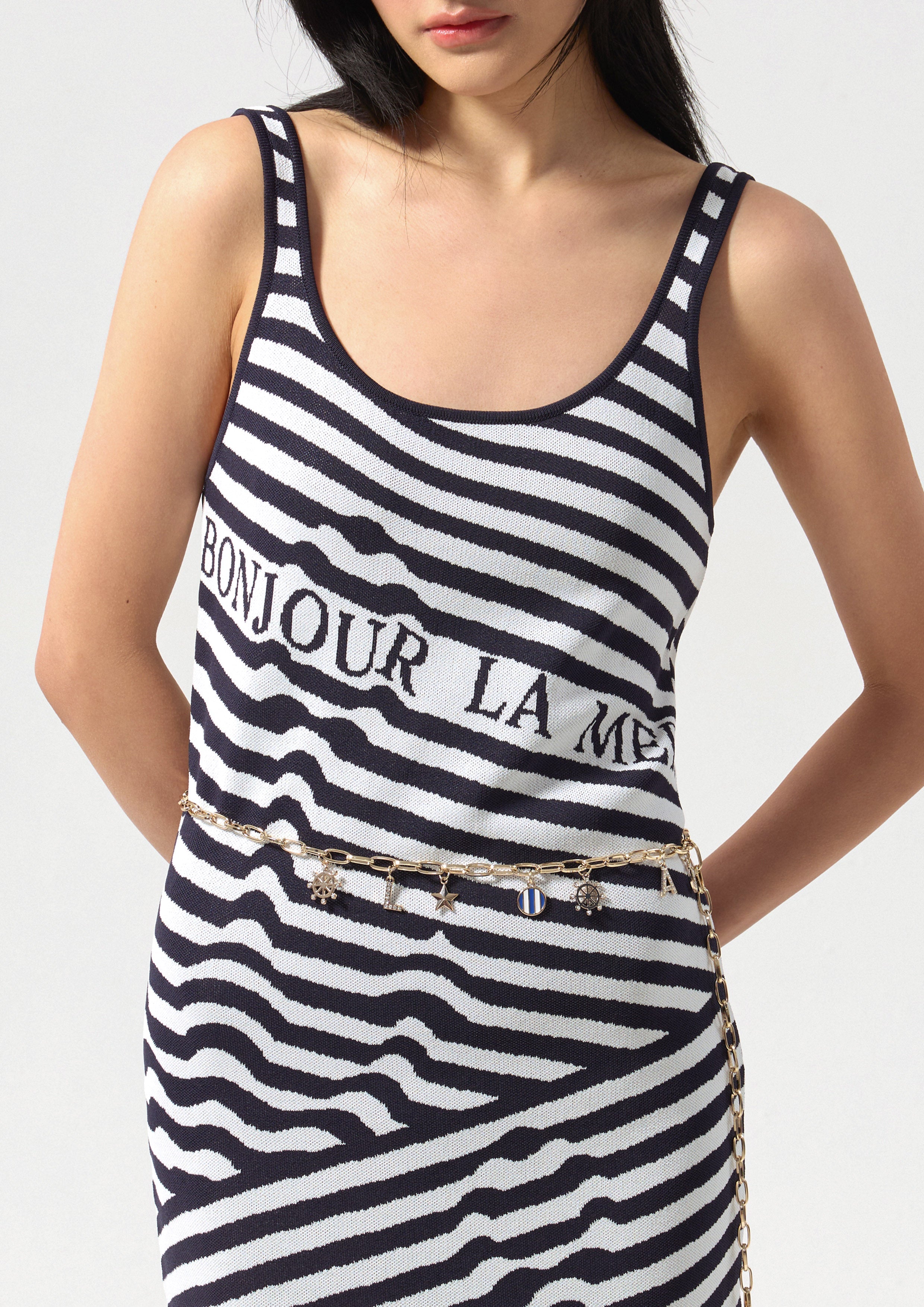 Stripe Side Slit Midi Dress Califonia Yacht Club