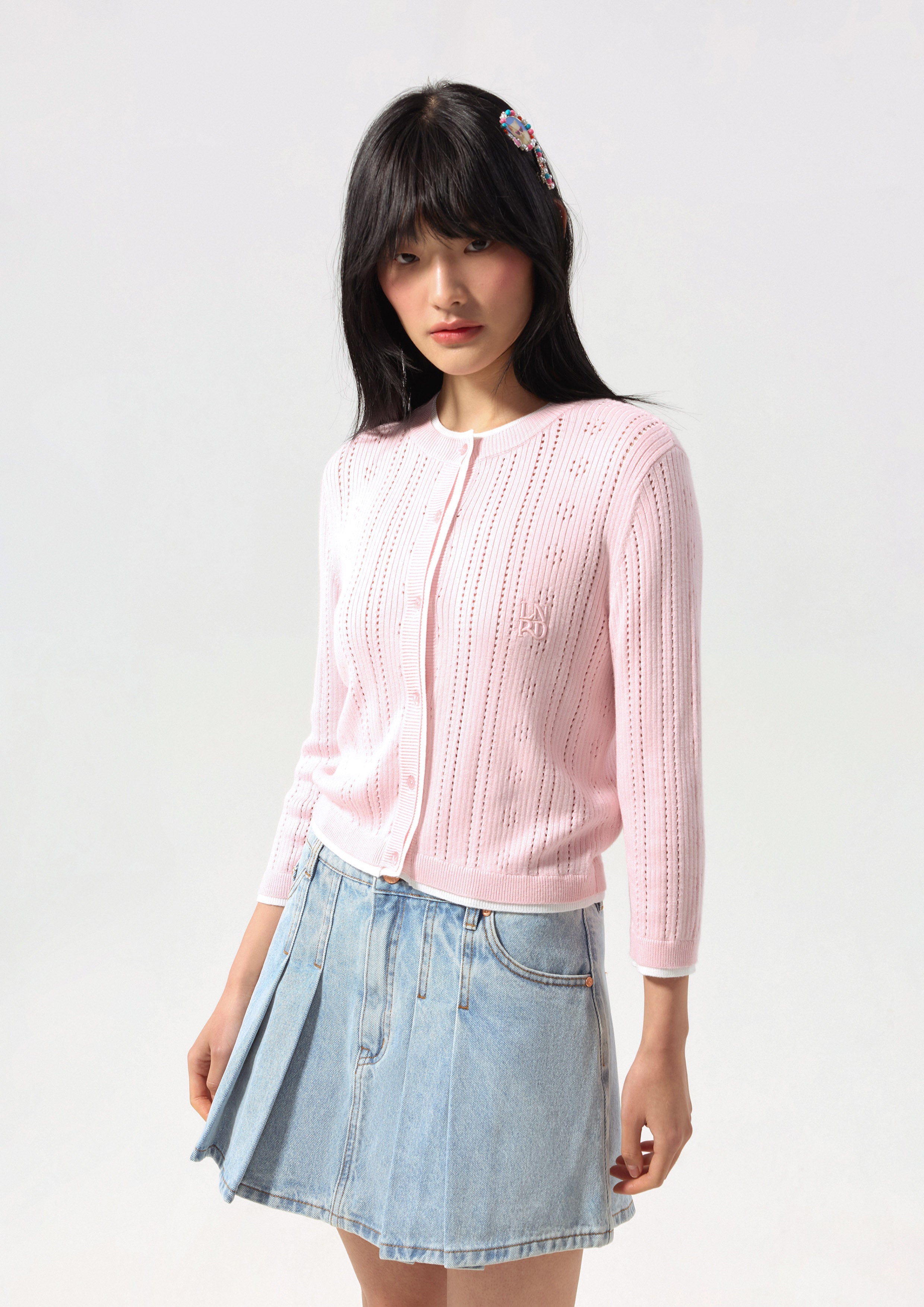 Logo Knitted Layered Collar Cardigan Essential Knit