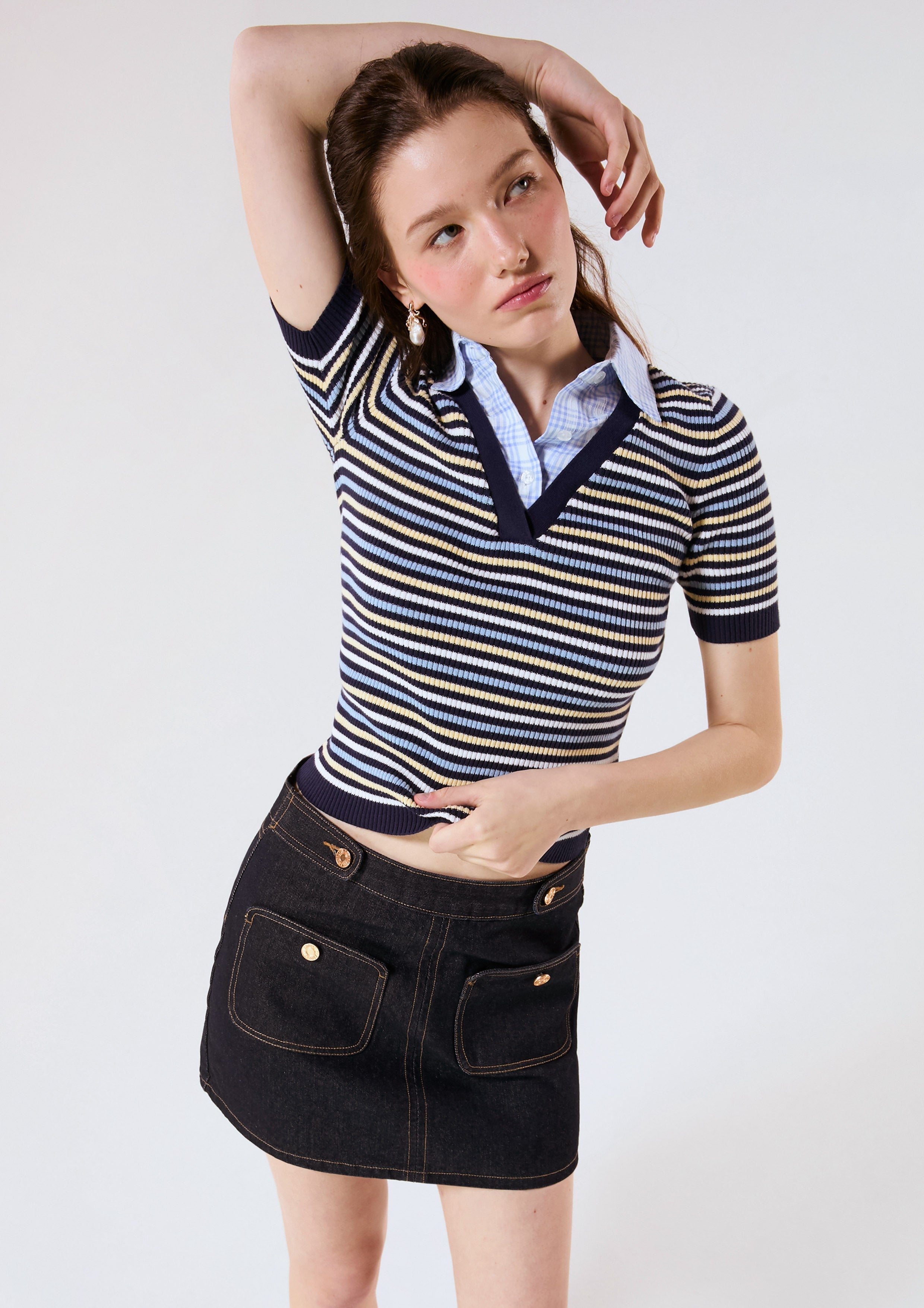 Layered Stripe Short Sleeve Top Chasing the Sun