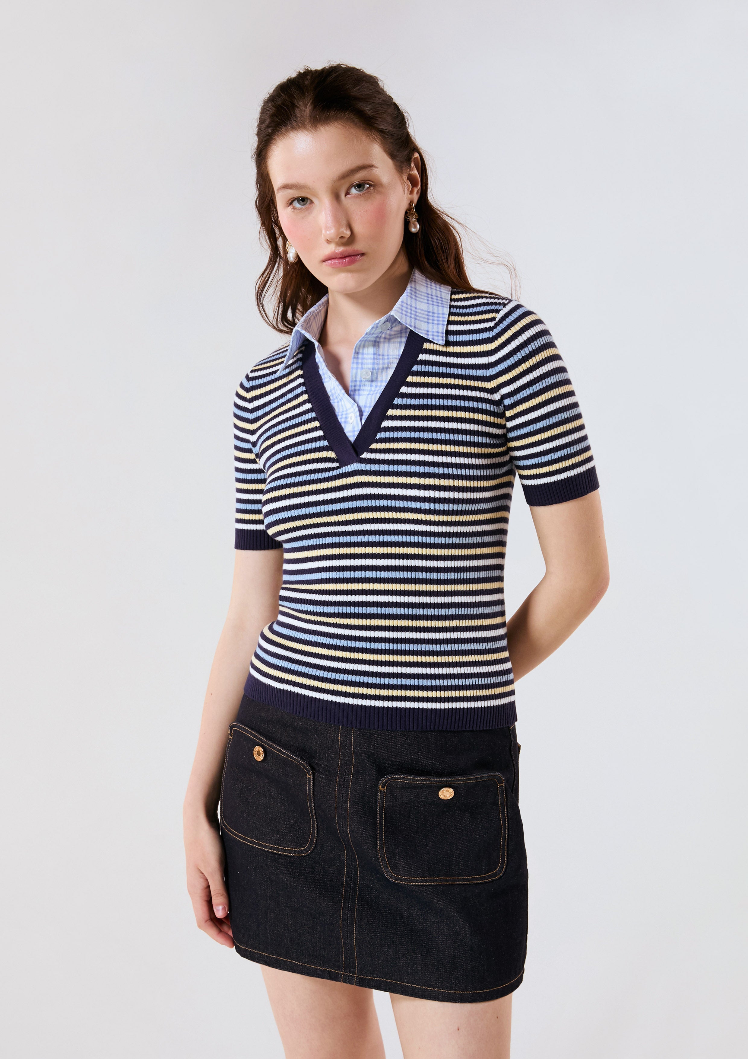 Layered Stripe Short Sleeve Top Chasing the Sun