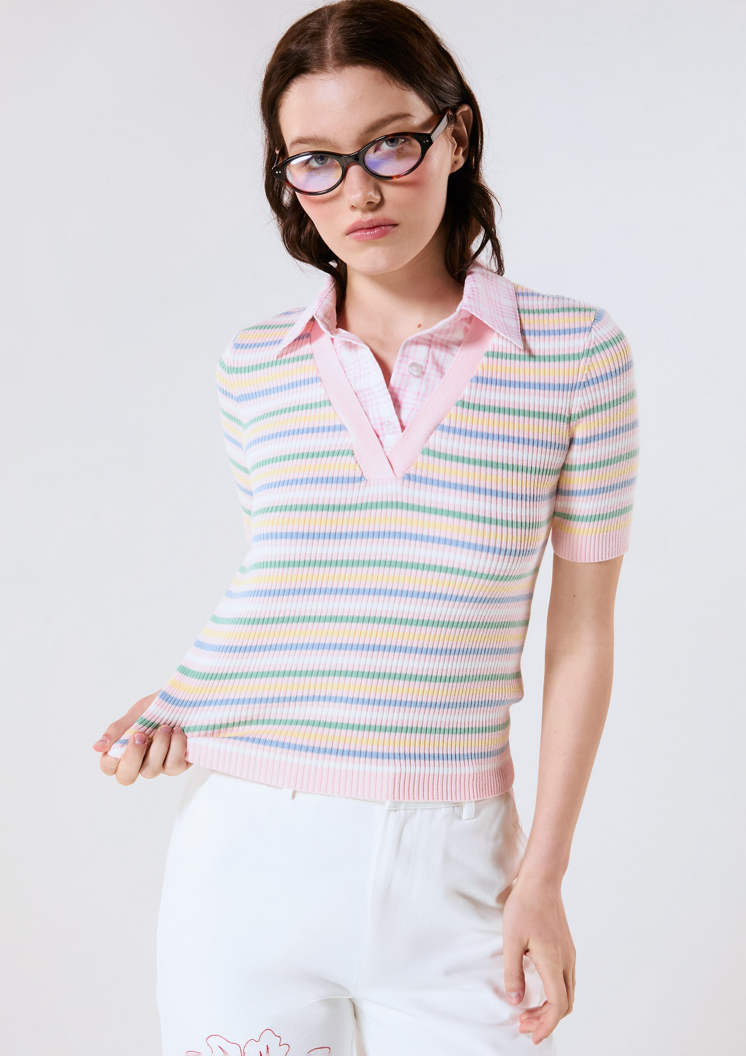Layered Stripe Short Sleeve Top Chasing the Sun