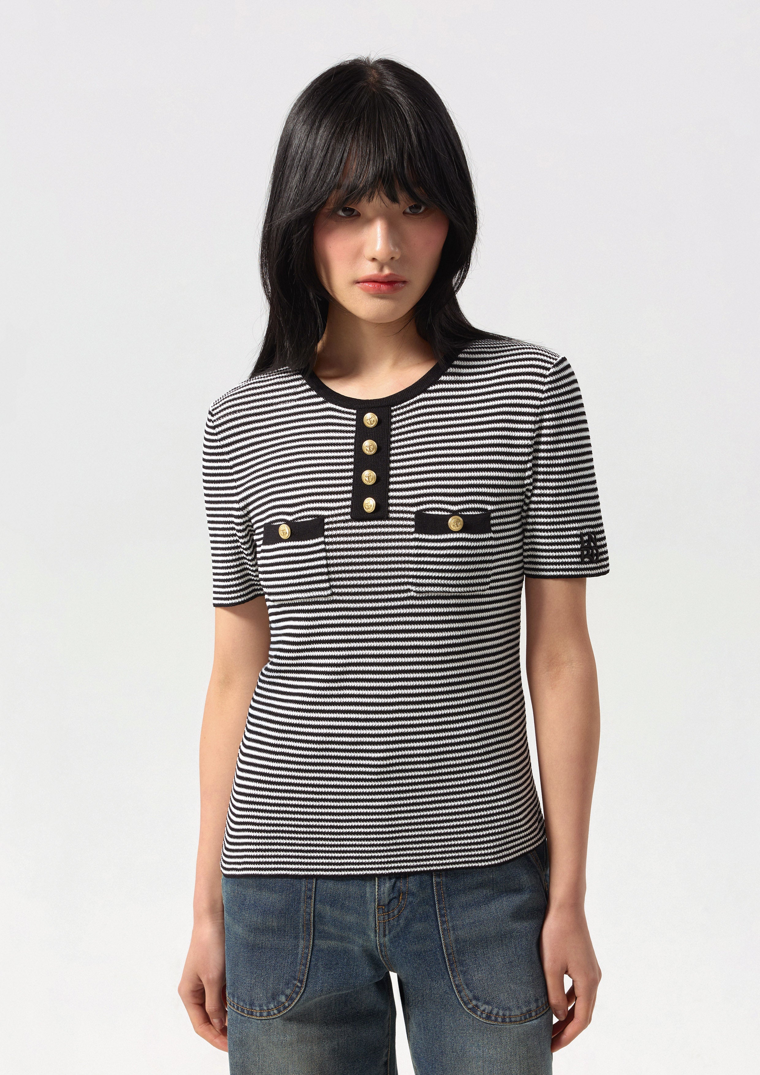 Stripe Knitted Short Sleeve Top California Calling