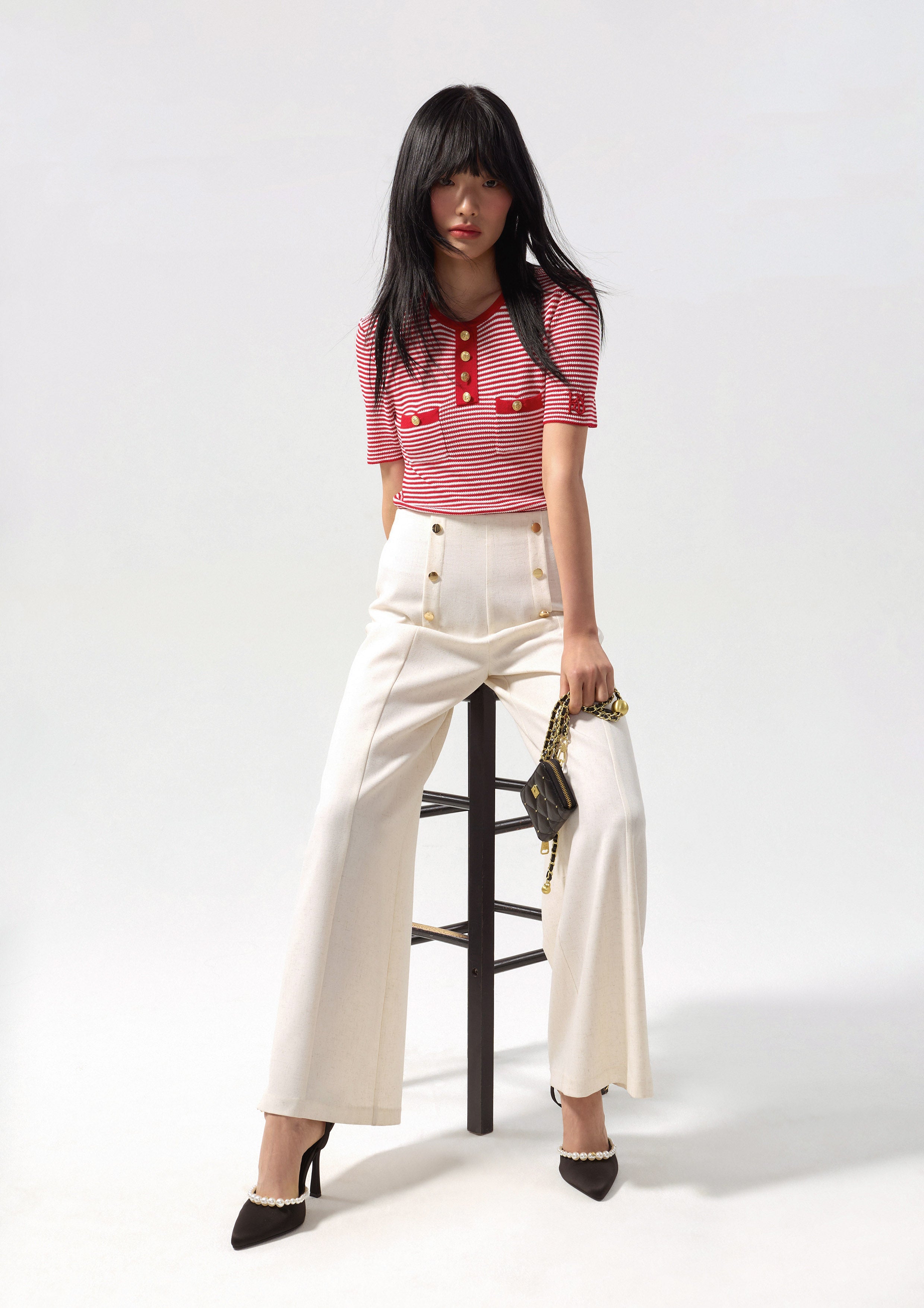 Stripe Knitted Short Sleeve Top California Calling