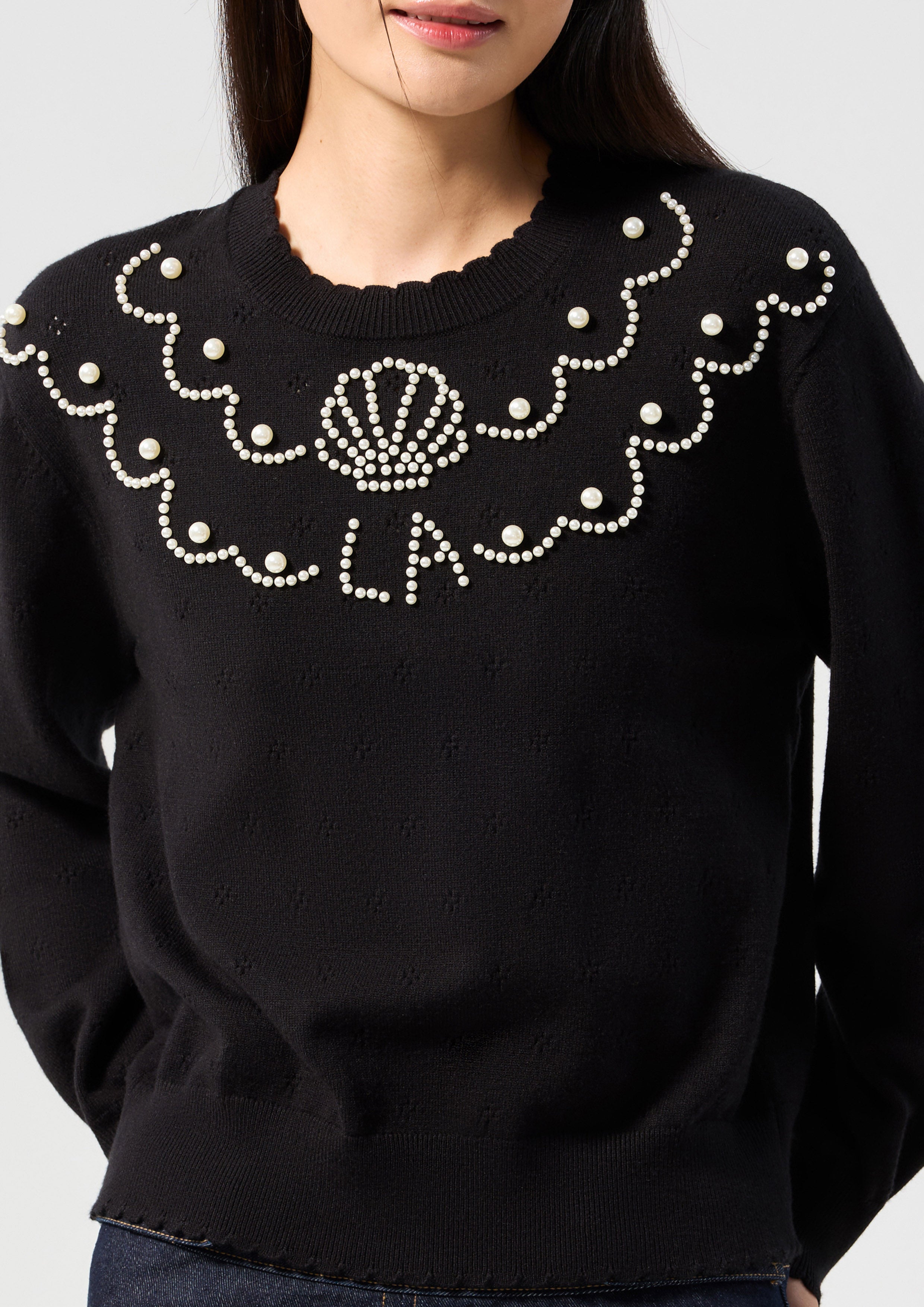 Pearl Bead Embellished Long Sleeve Pullover Oasis