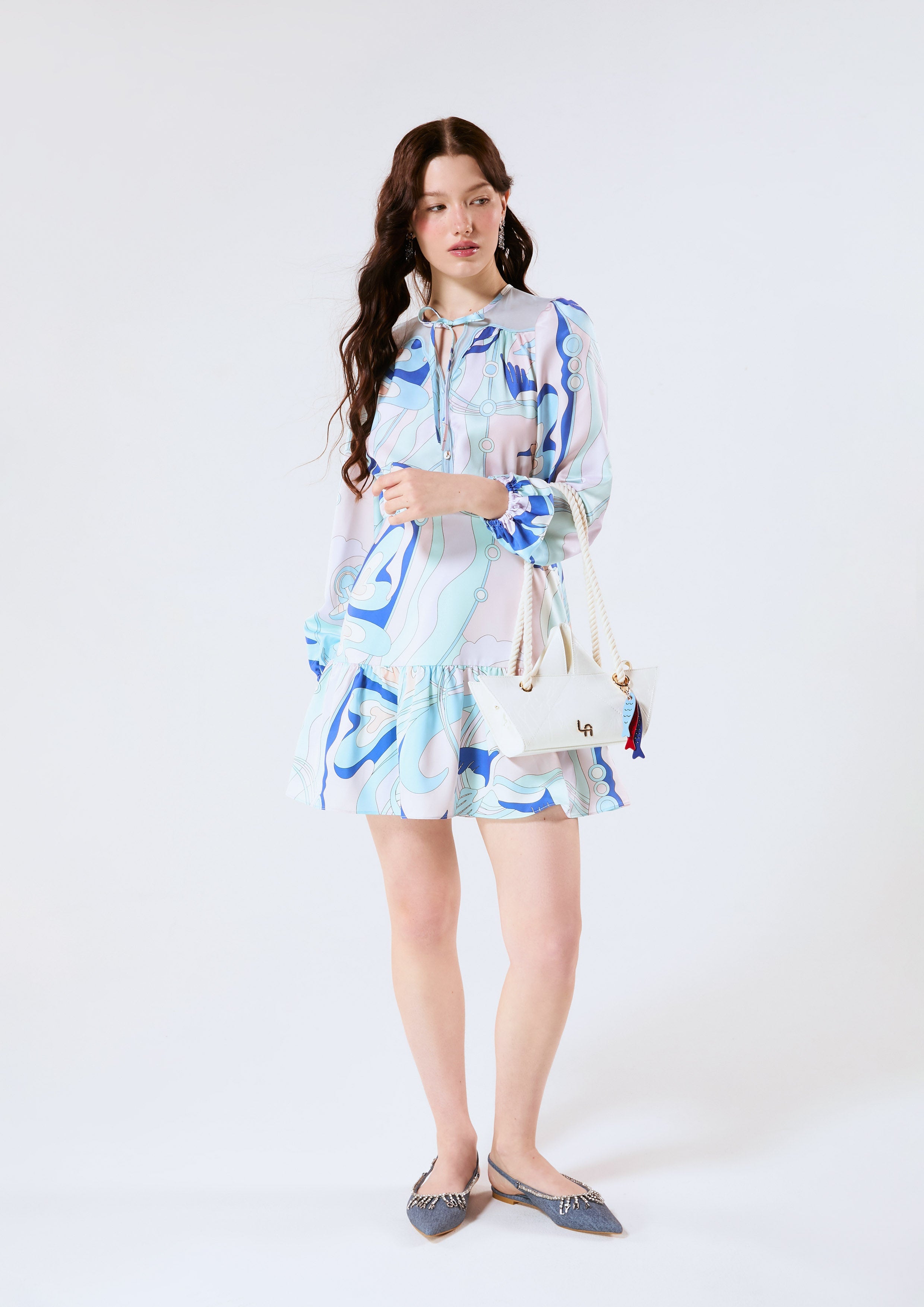 Print Long Sleeve Mini Dress Califonia Yacht Club