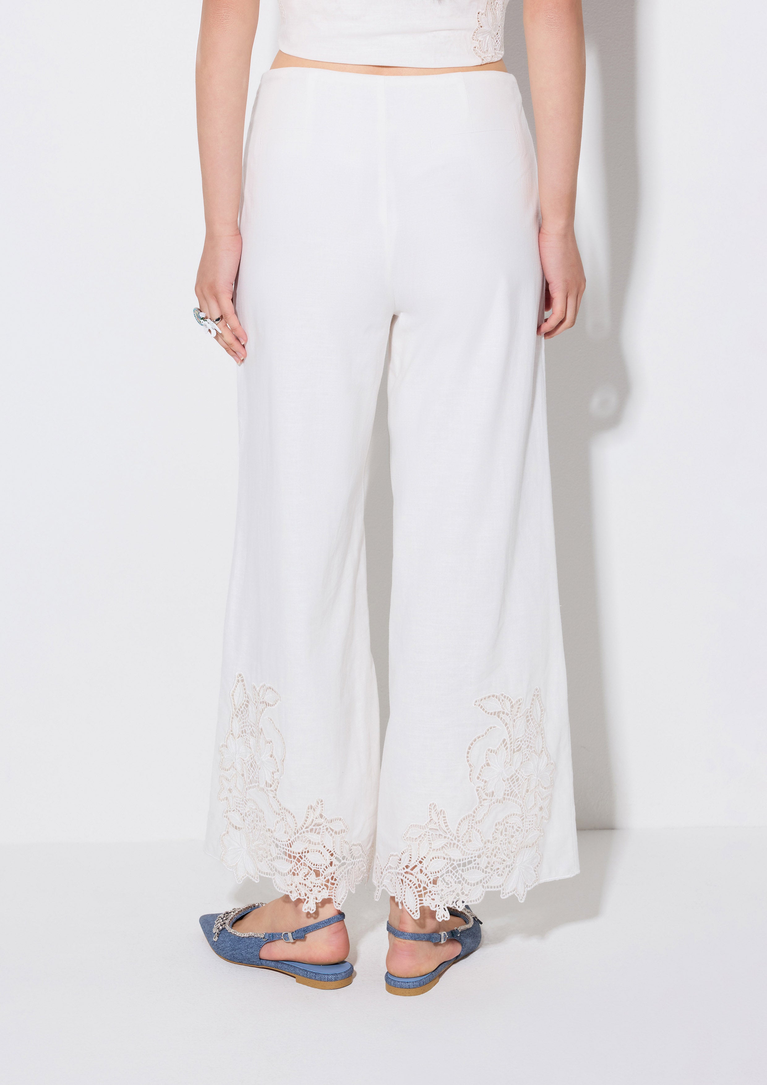 Floral Laser Cut Wide Leg Trousers Weekender