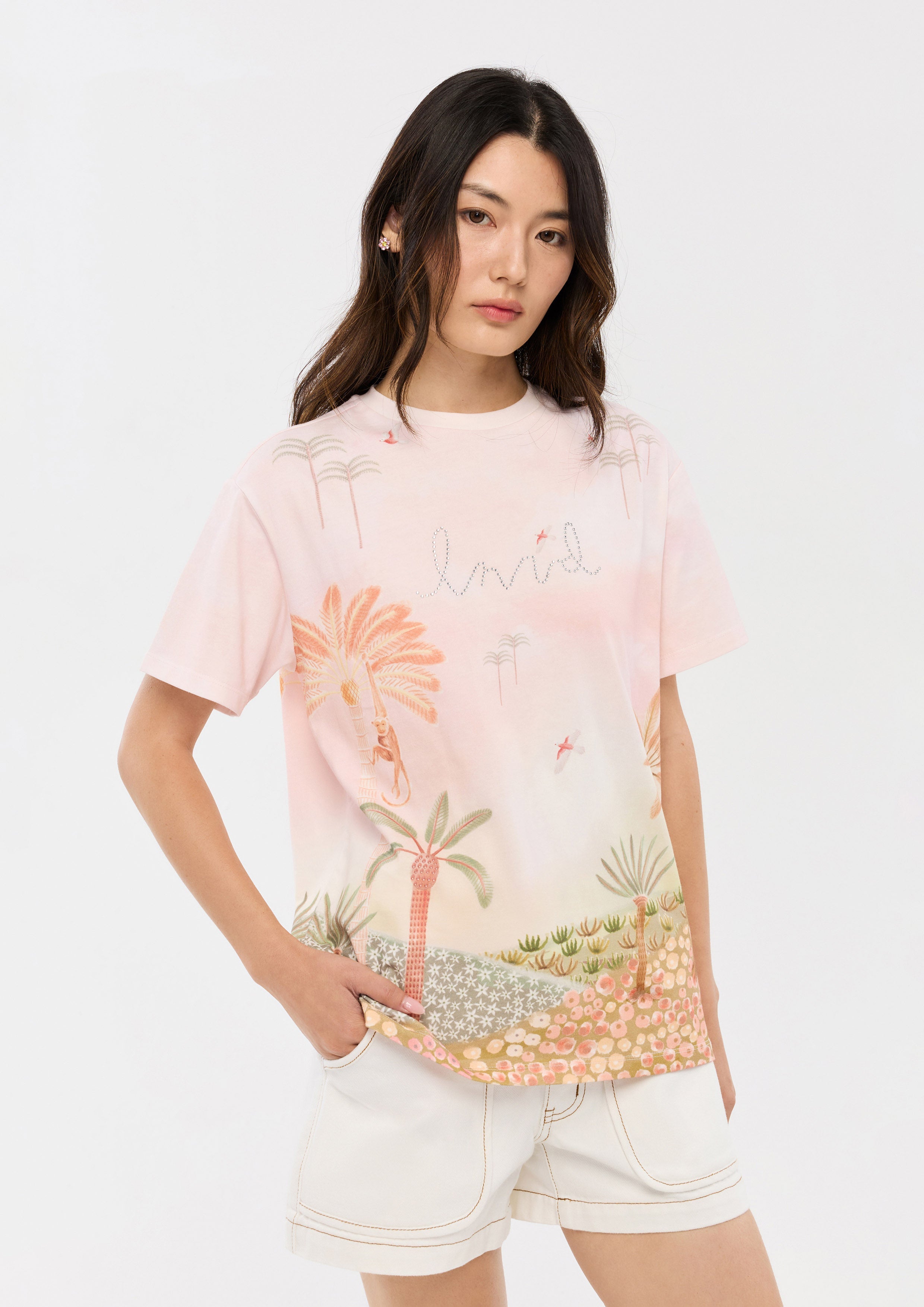 Print With Crystal Lettering T-Shirt Oasis