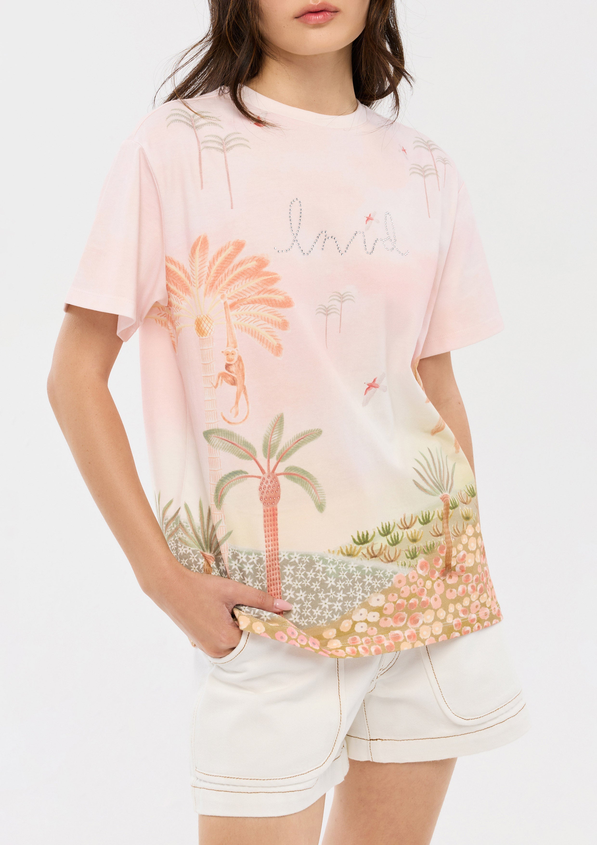 เสื้อยืดแขนสั้นพิมพ์ลายตกแต่งโลโก้คริสตัล คอลเลกชัน Oasis