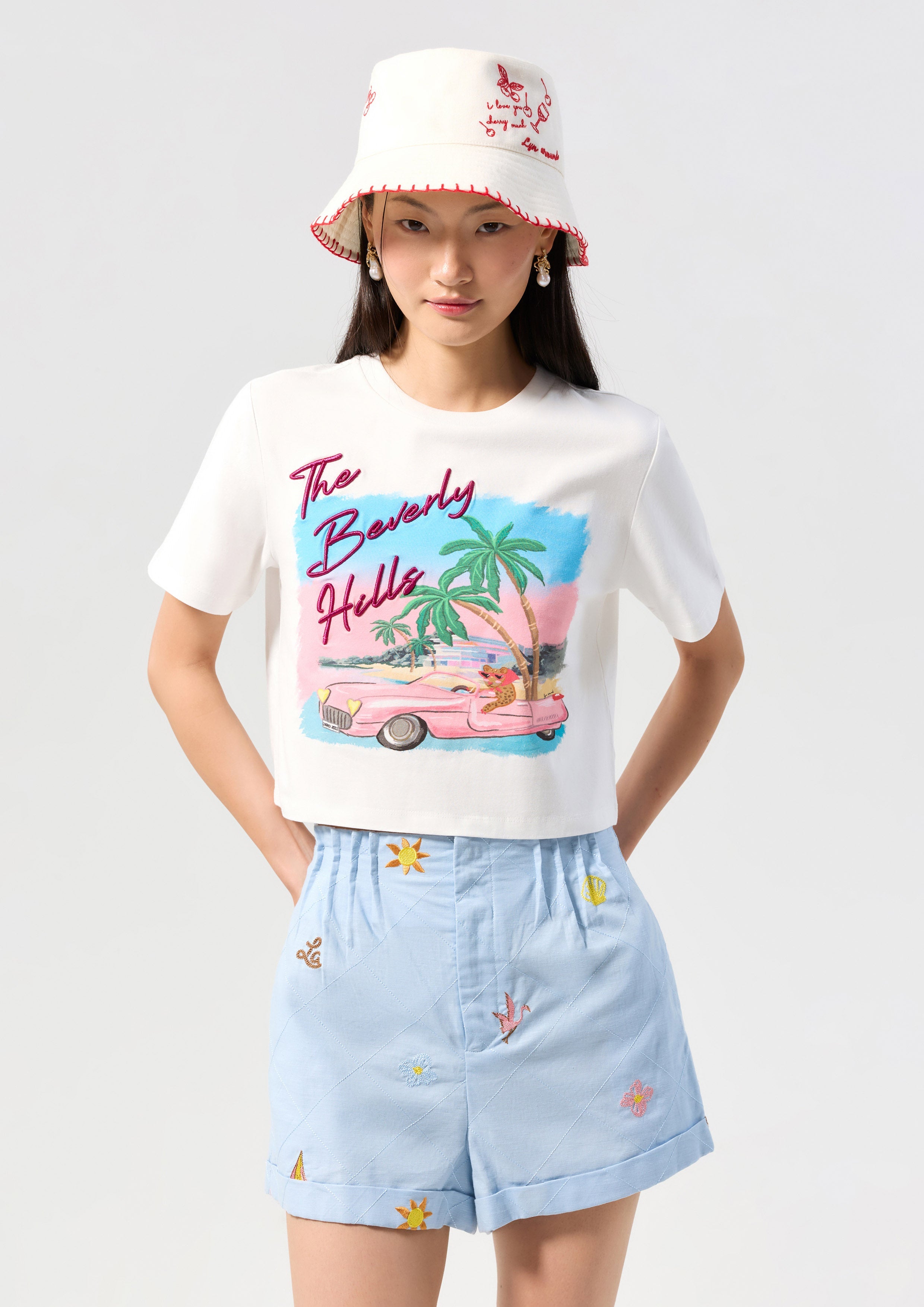 Print Crop Short Sleeve Tee Palm Spring