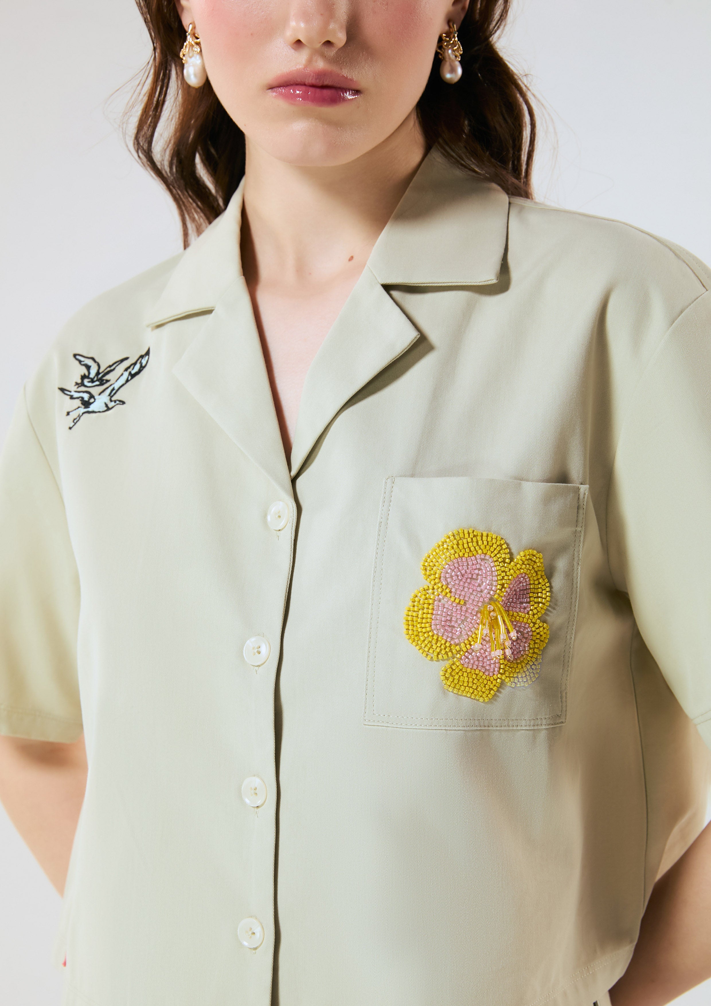 Embroidered Crop Shirt Palm Spring
