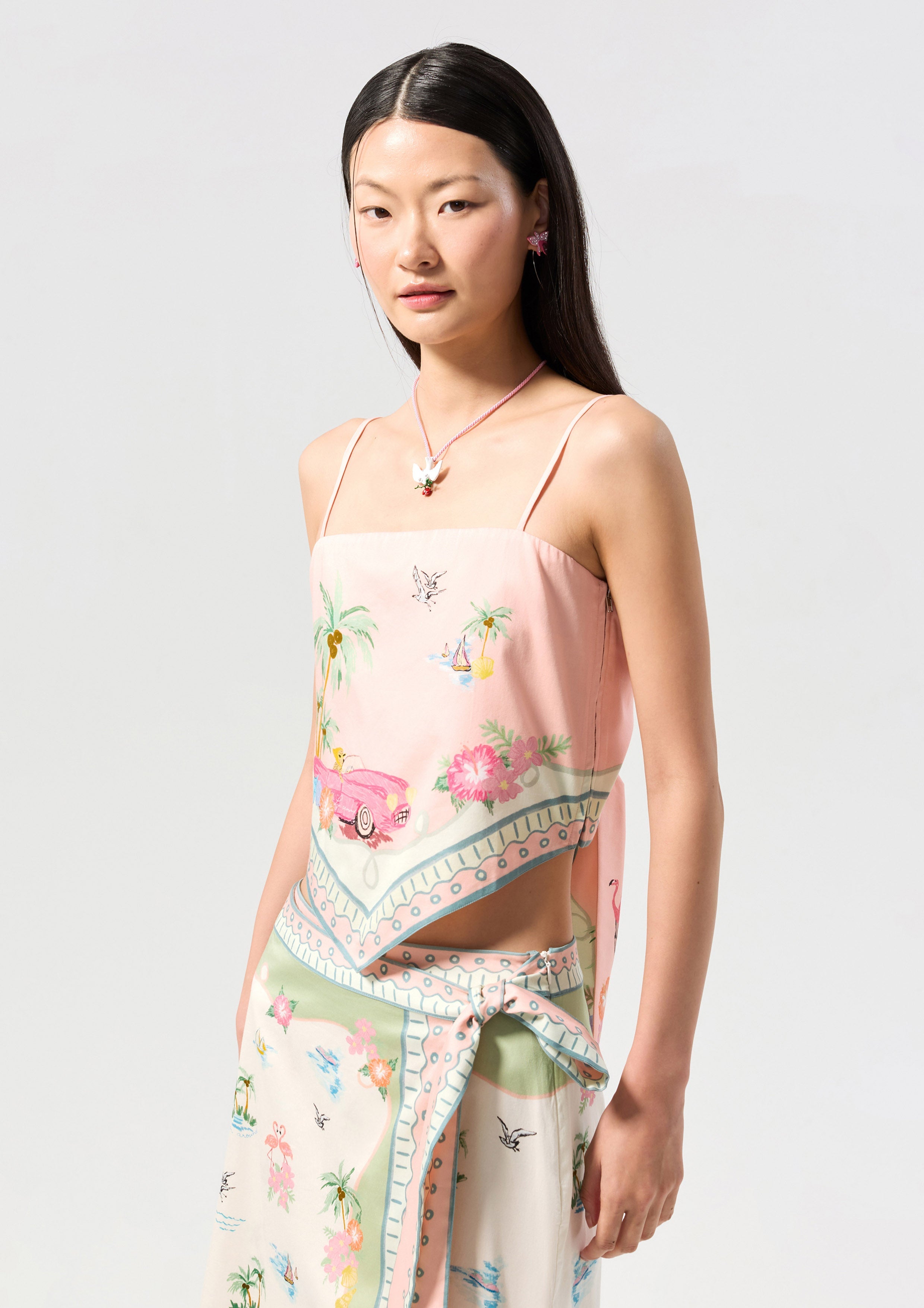 Print Cami Strap Scarf Top Palm Spring