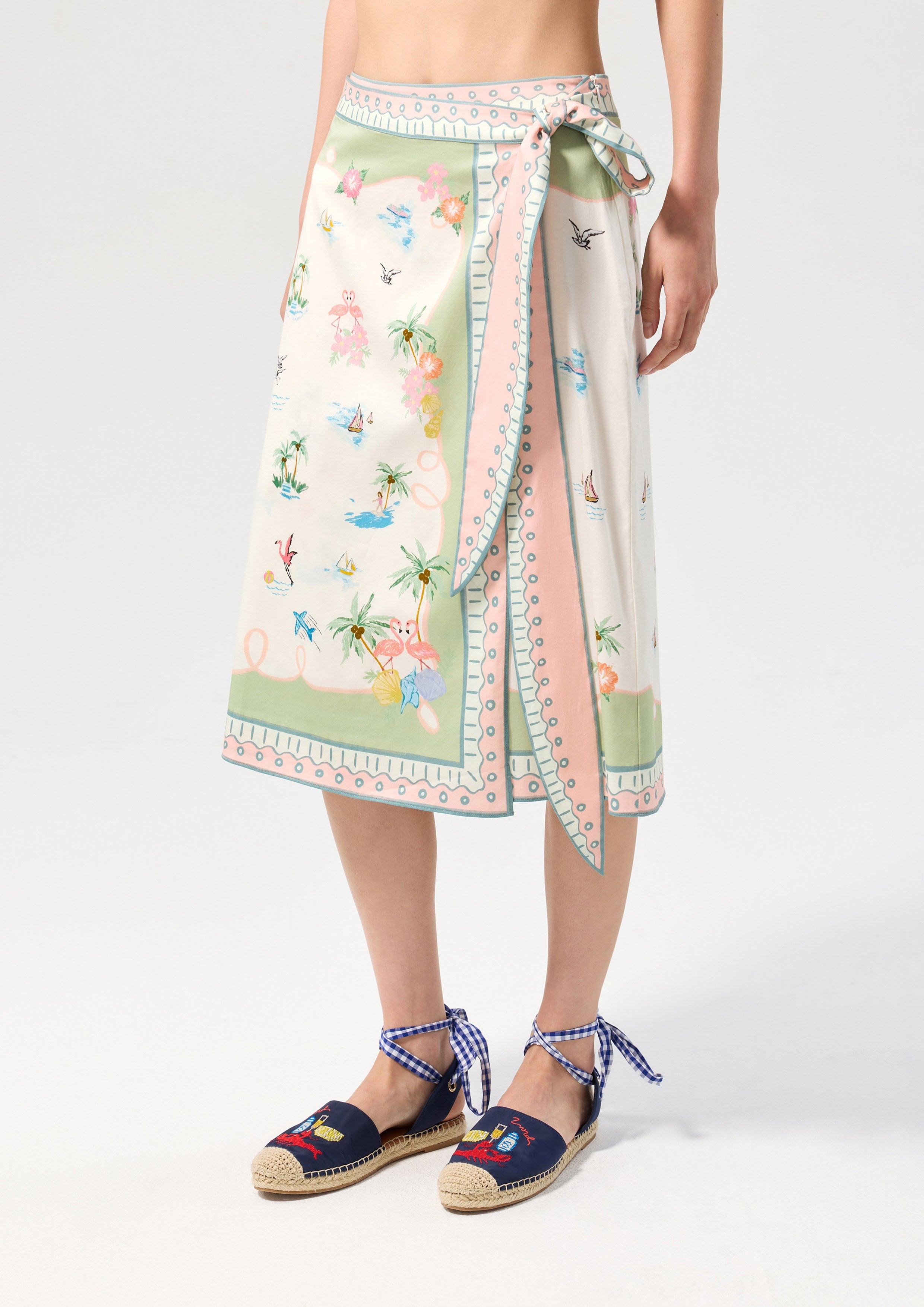 Print Wrap Midi Skirt Palm Spring