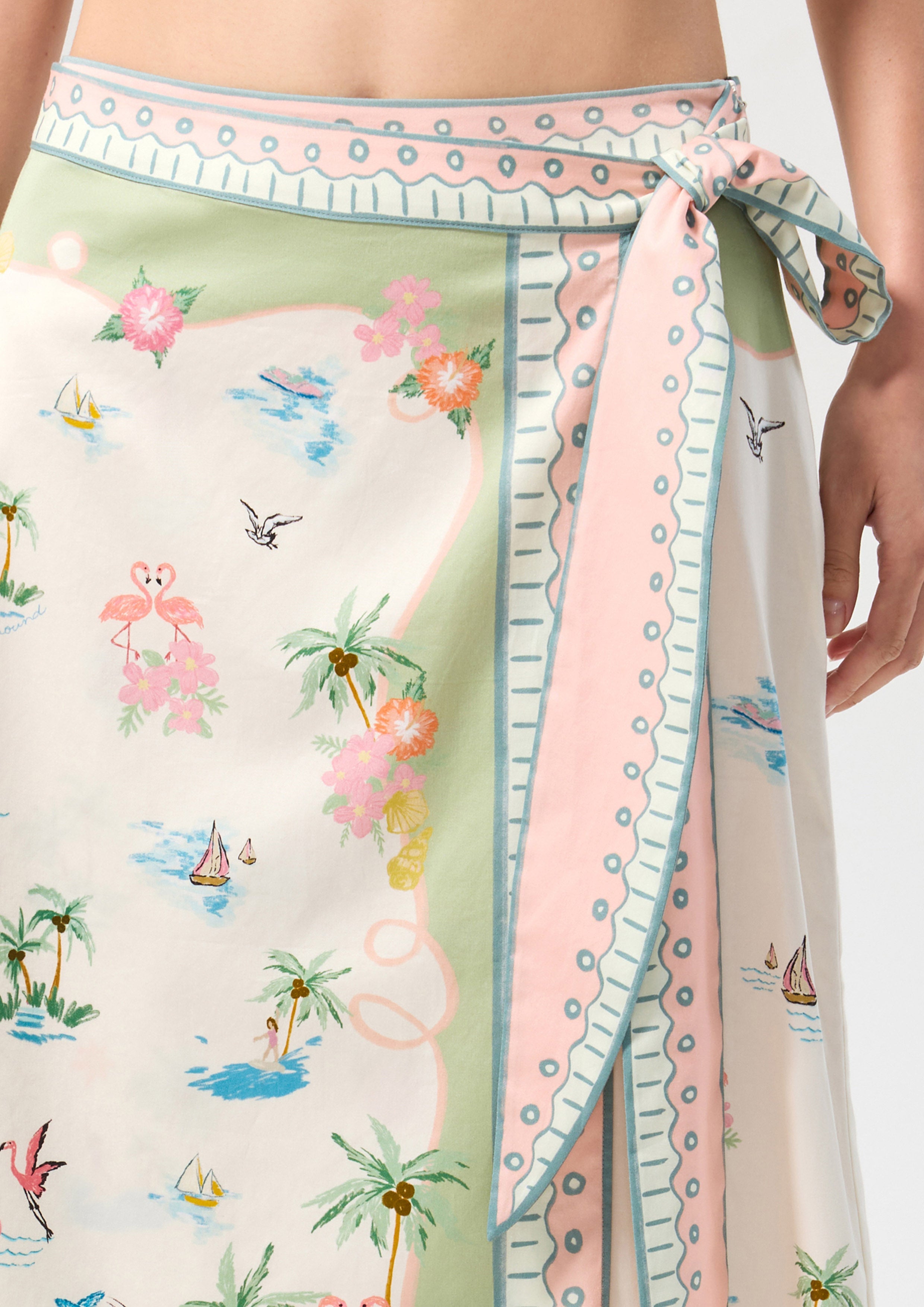 Print Wrap Midi Skirt Palm Spring