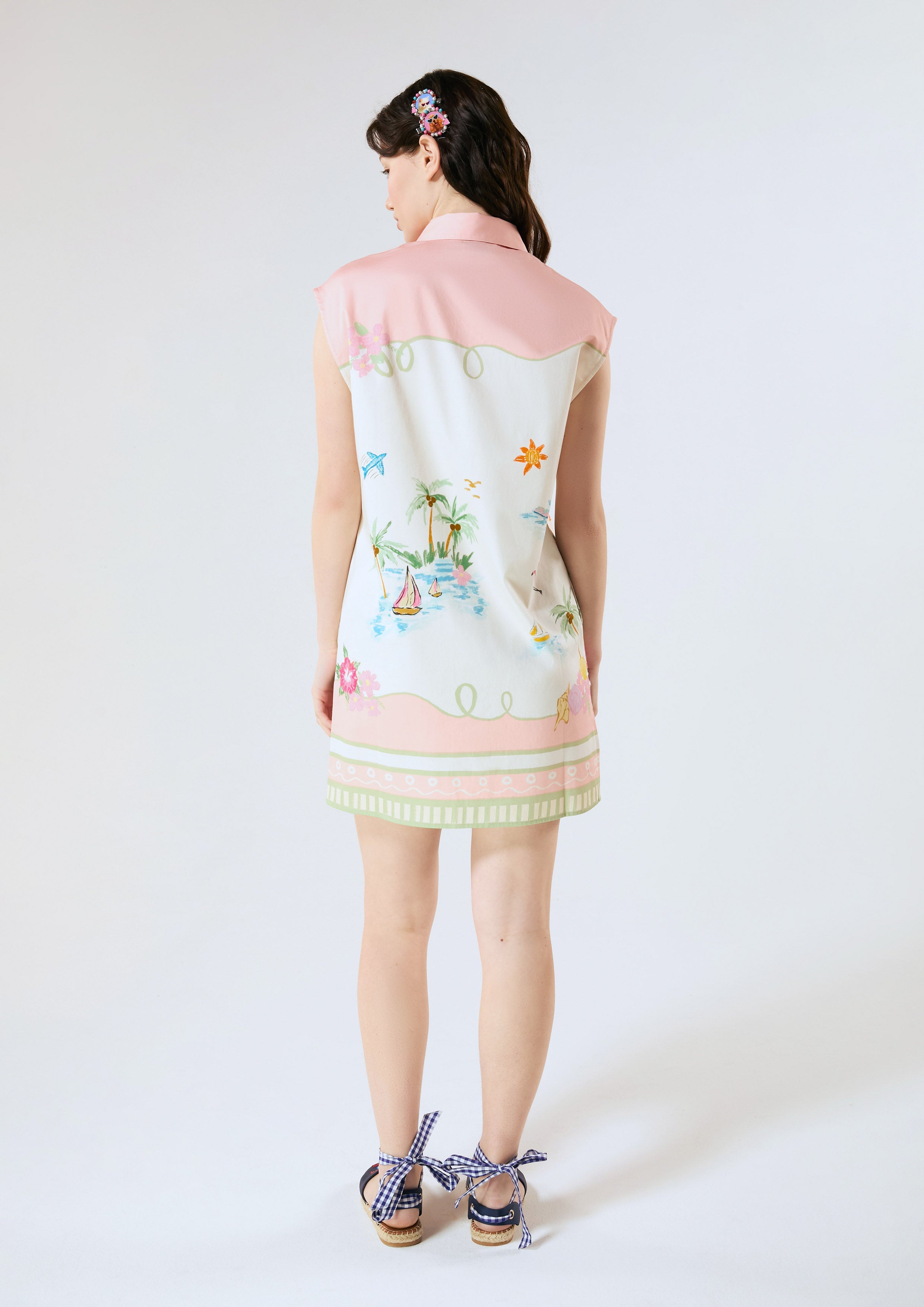 Print Sleeveless Shirt Dress Palm Spring
