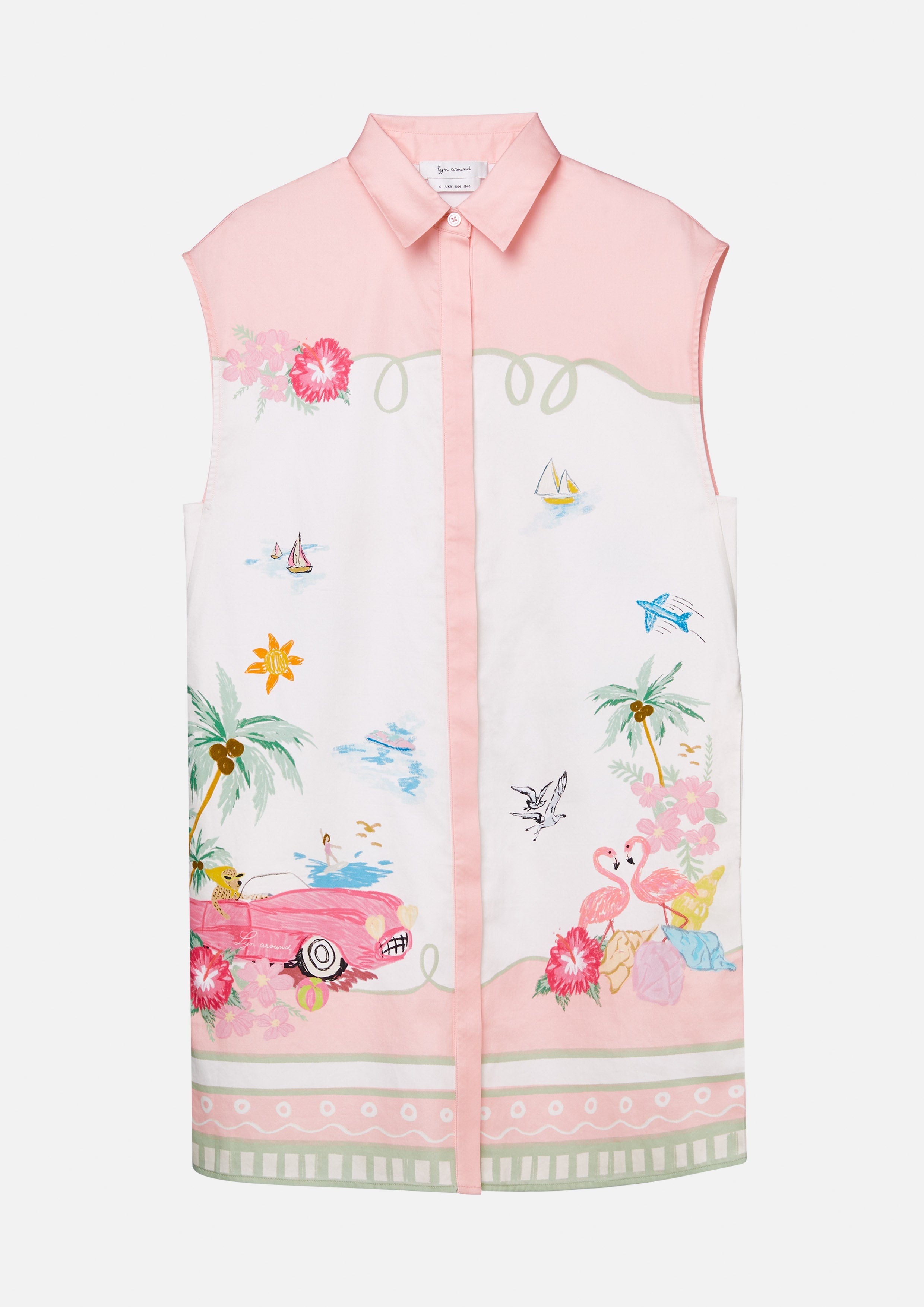 Print Sleeveless Shirt Dress Palm Spring