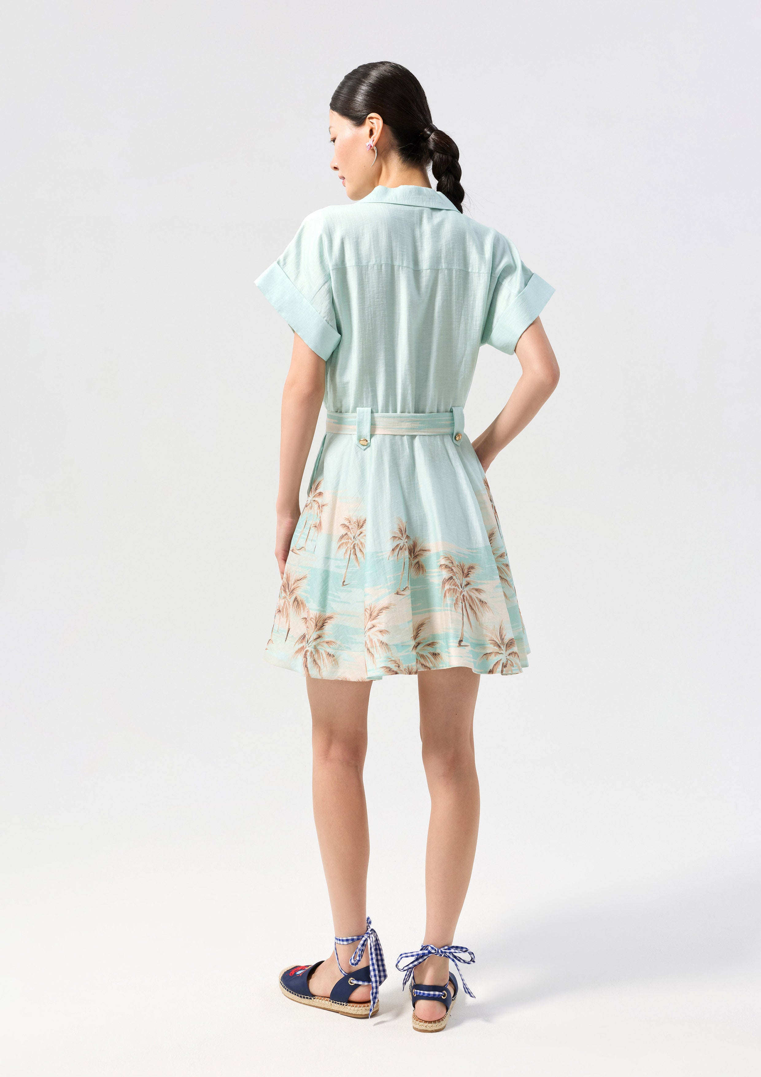 Print Mini Dress With Waist Tie Palm Spring