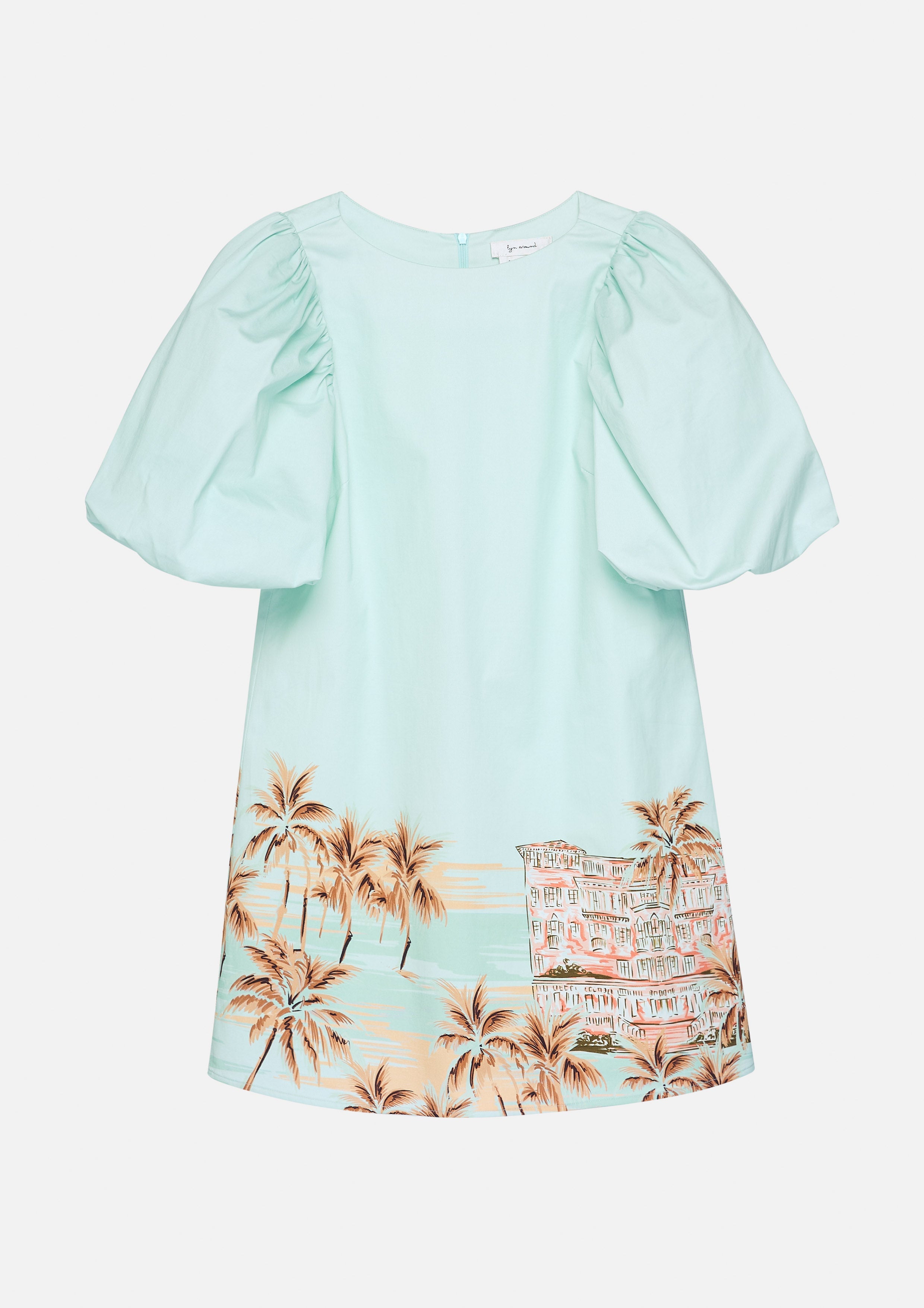 Print Puff Sleeve Mini Dress Palm Spring