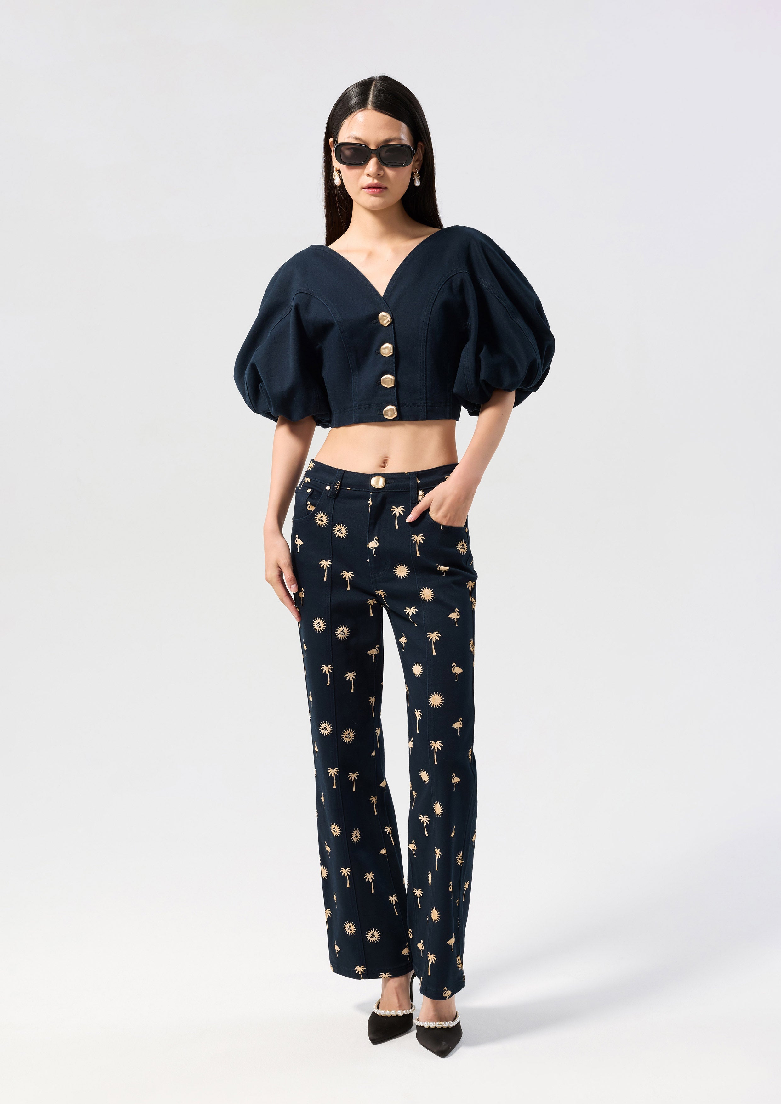 Embroidered High Waist Trousers Palm Spring