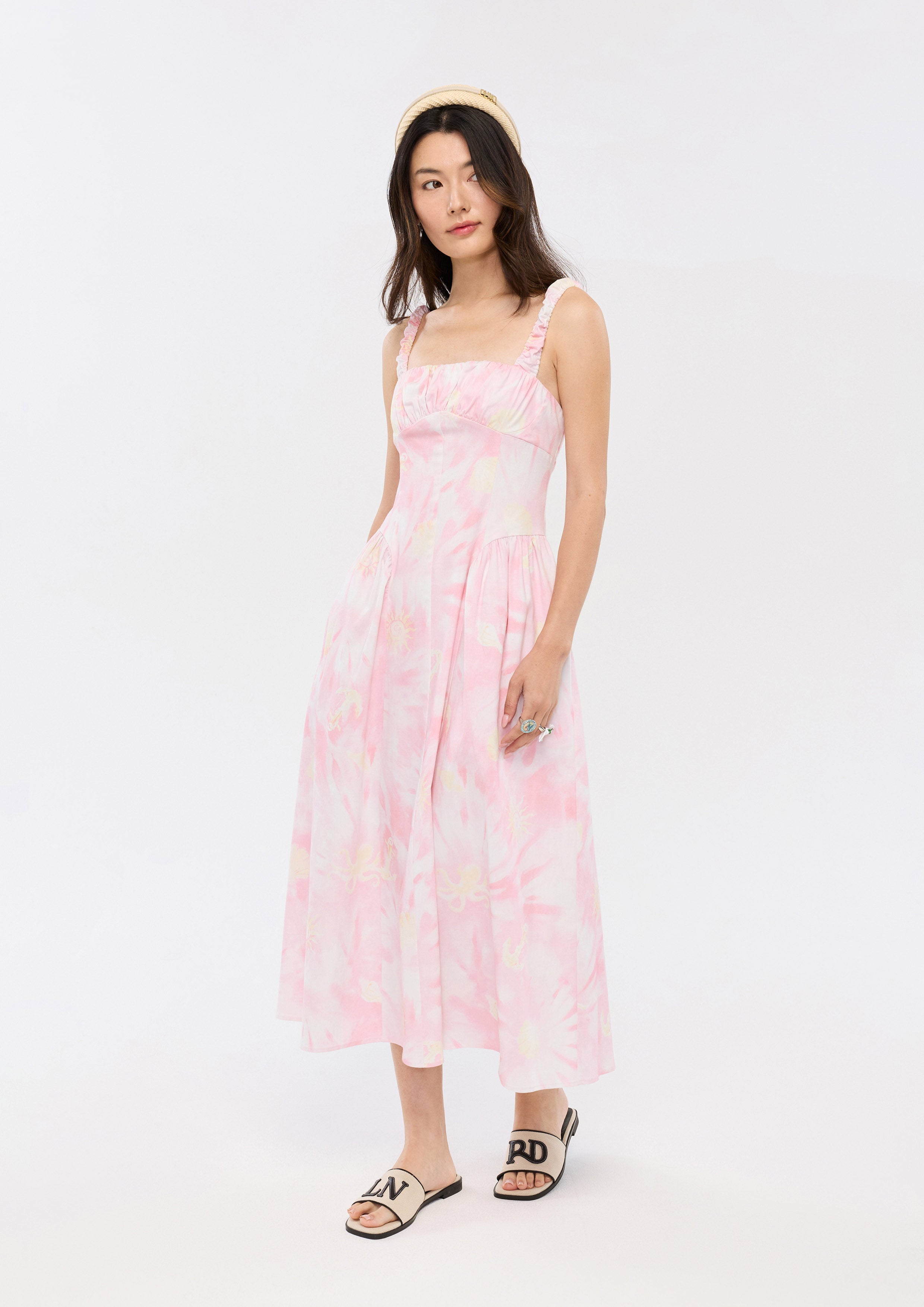 Print Cinched Waist Maxi Dress Oasis