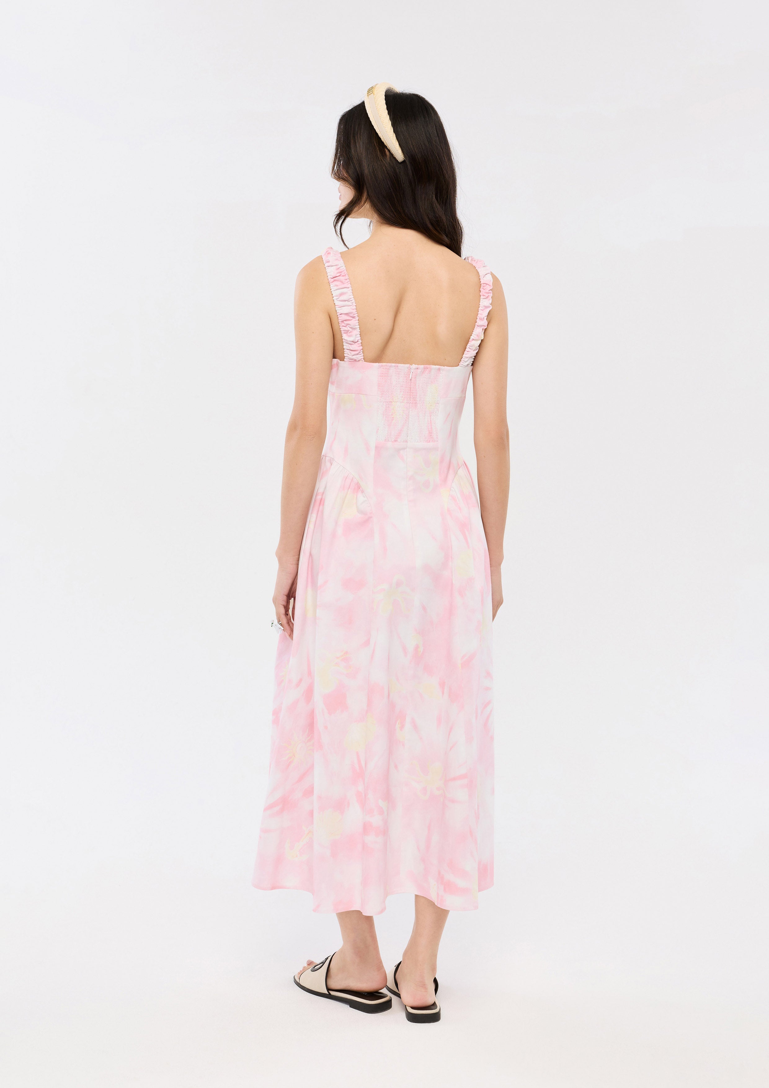 Print Cinched Waist Maxi Dress Oasis