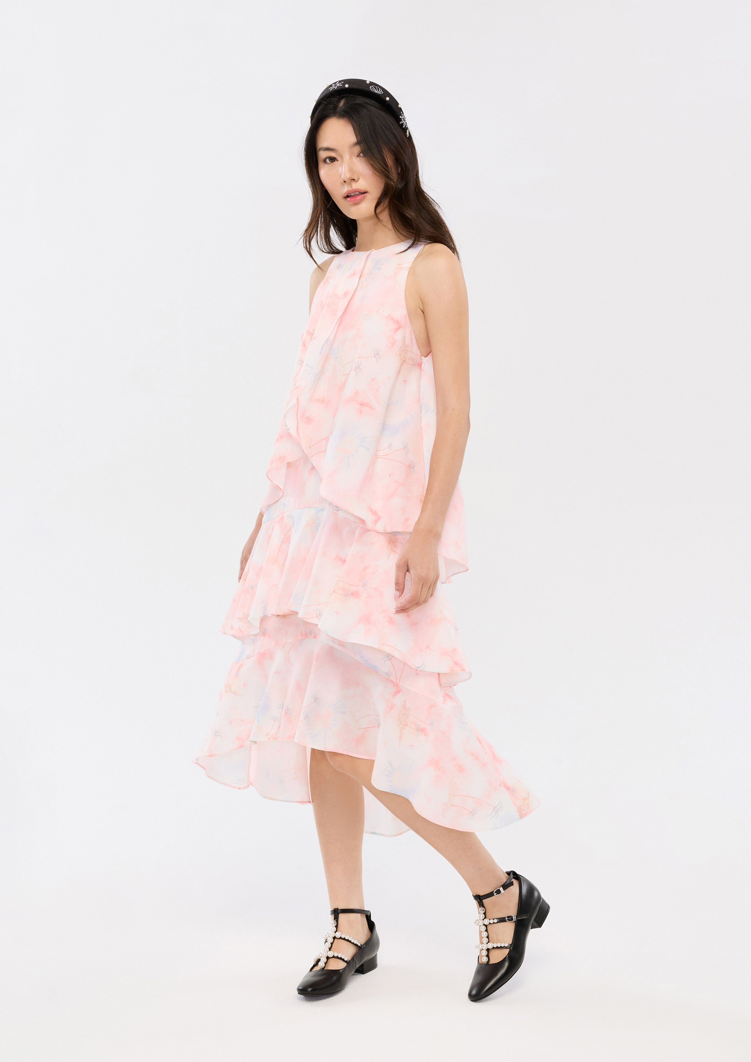 Print Sleeveless Ruffle Skirt Midi Dress Oasis