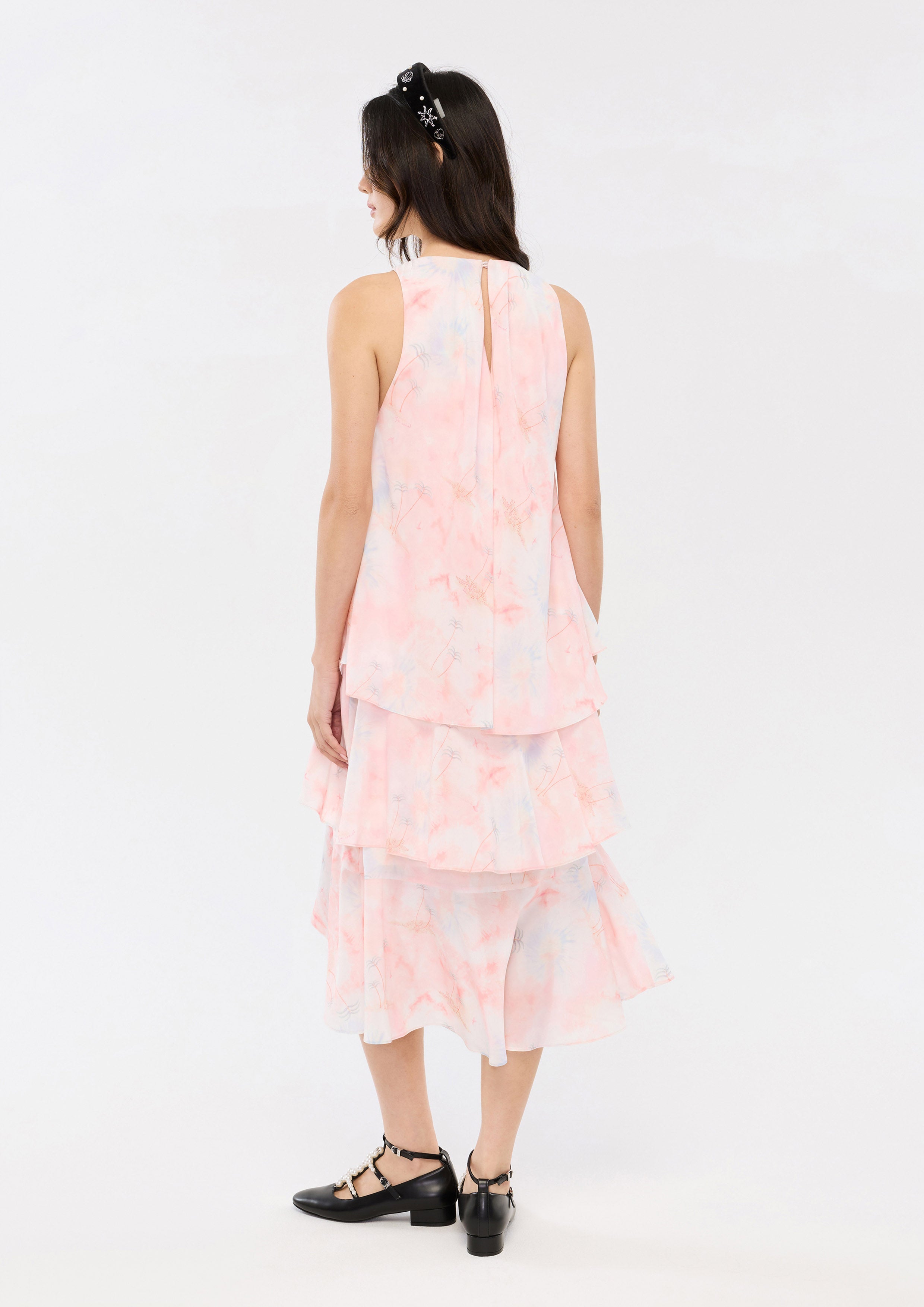 Print Sleeveless Ruffle Skirt Midi Dress Oasis