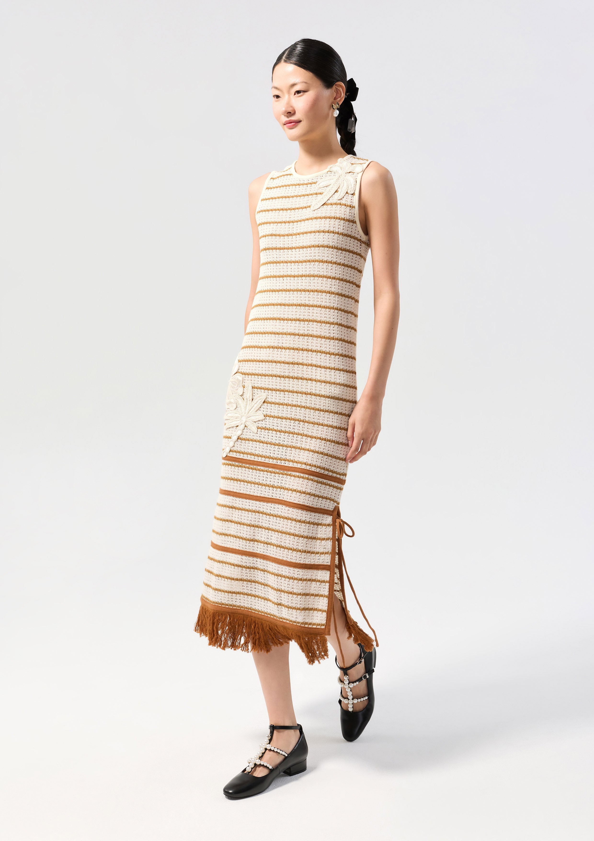 Stripe Crochet With Appliqué Midi Dress Oasis