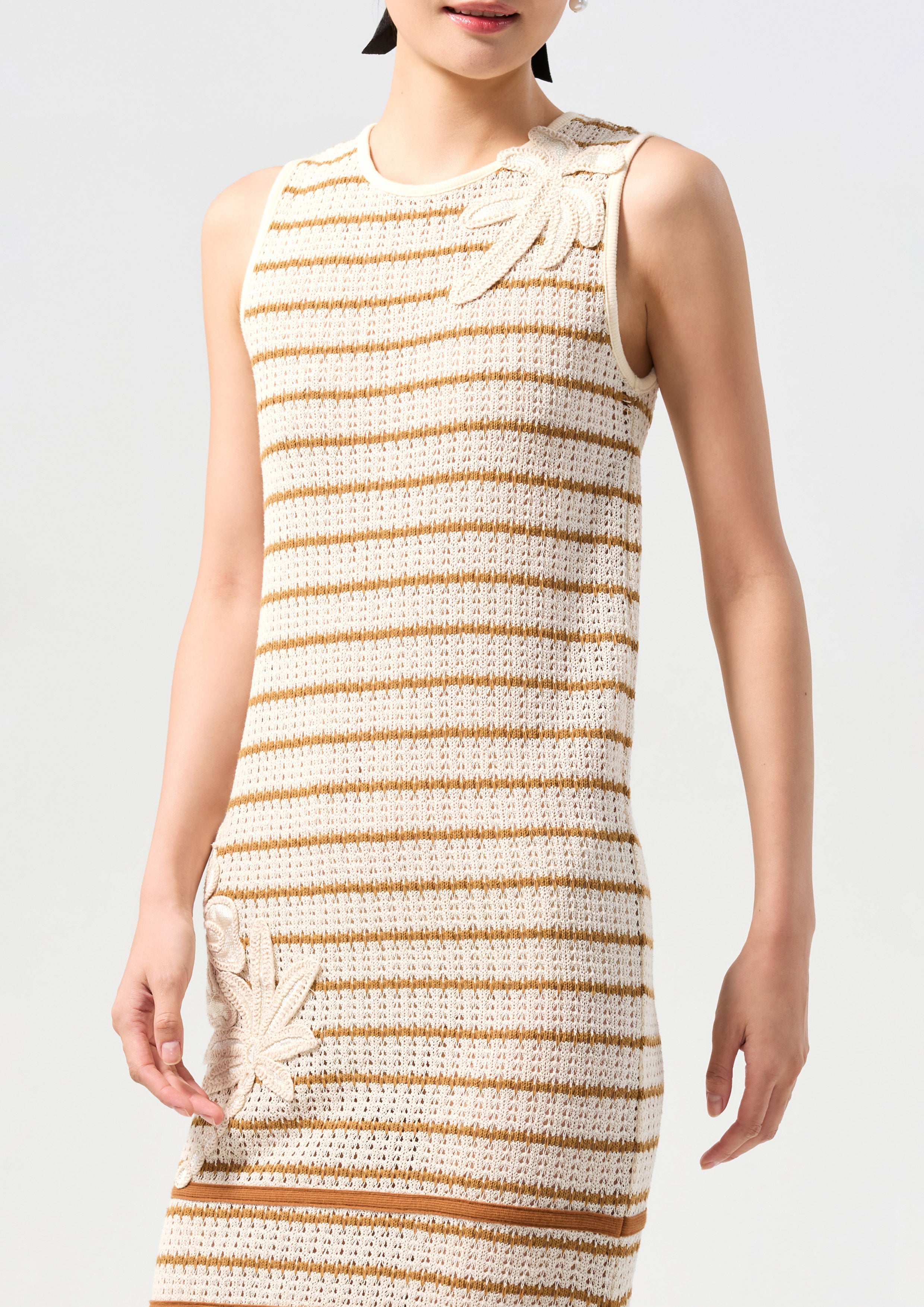 Stripe Crochet With Appliqué Midi Dress Oasis
