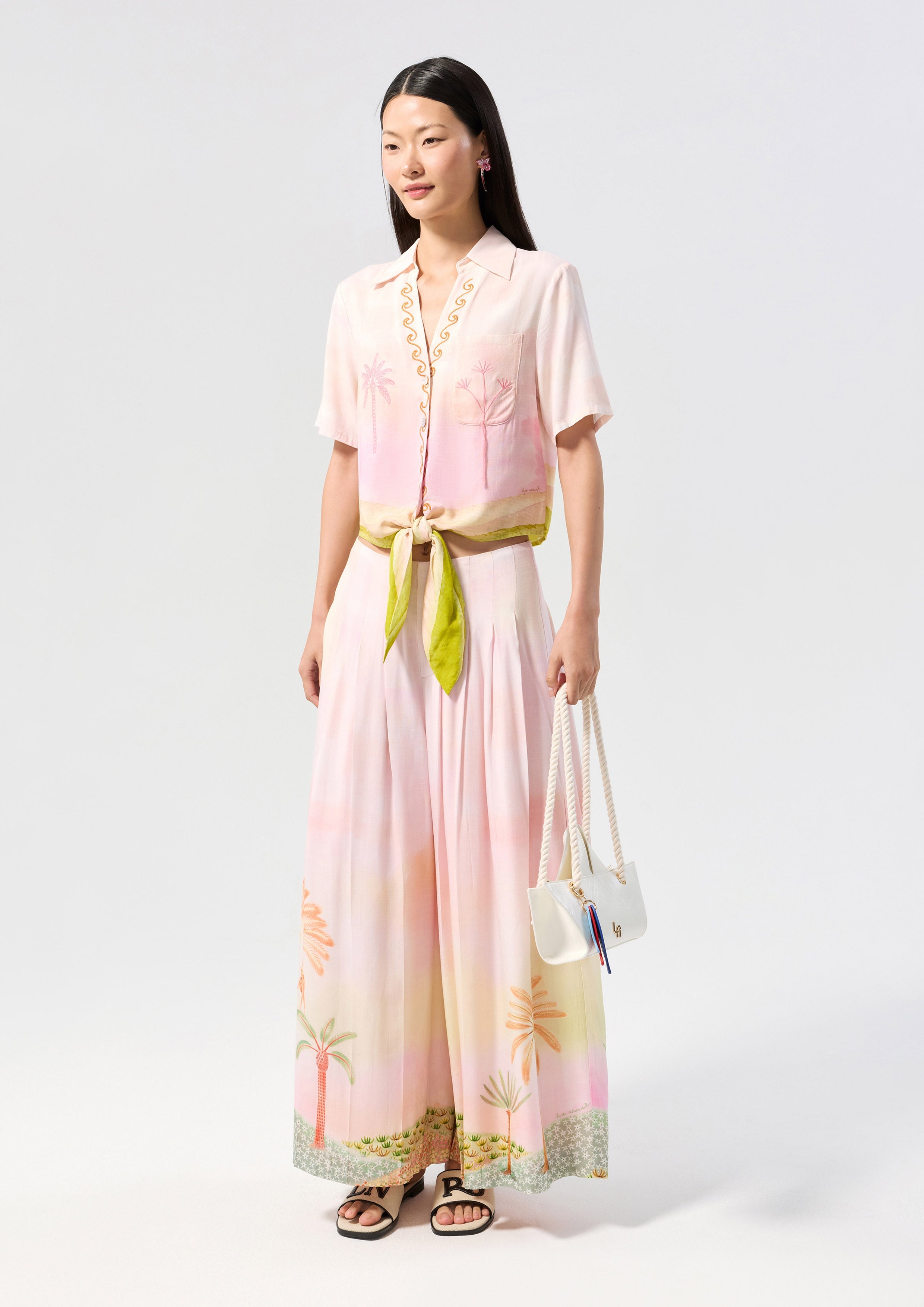 Print Waist Tie Short Sleeve Shirt Oasis