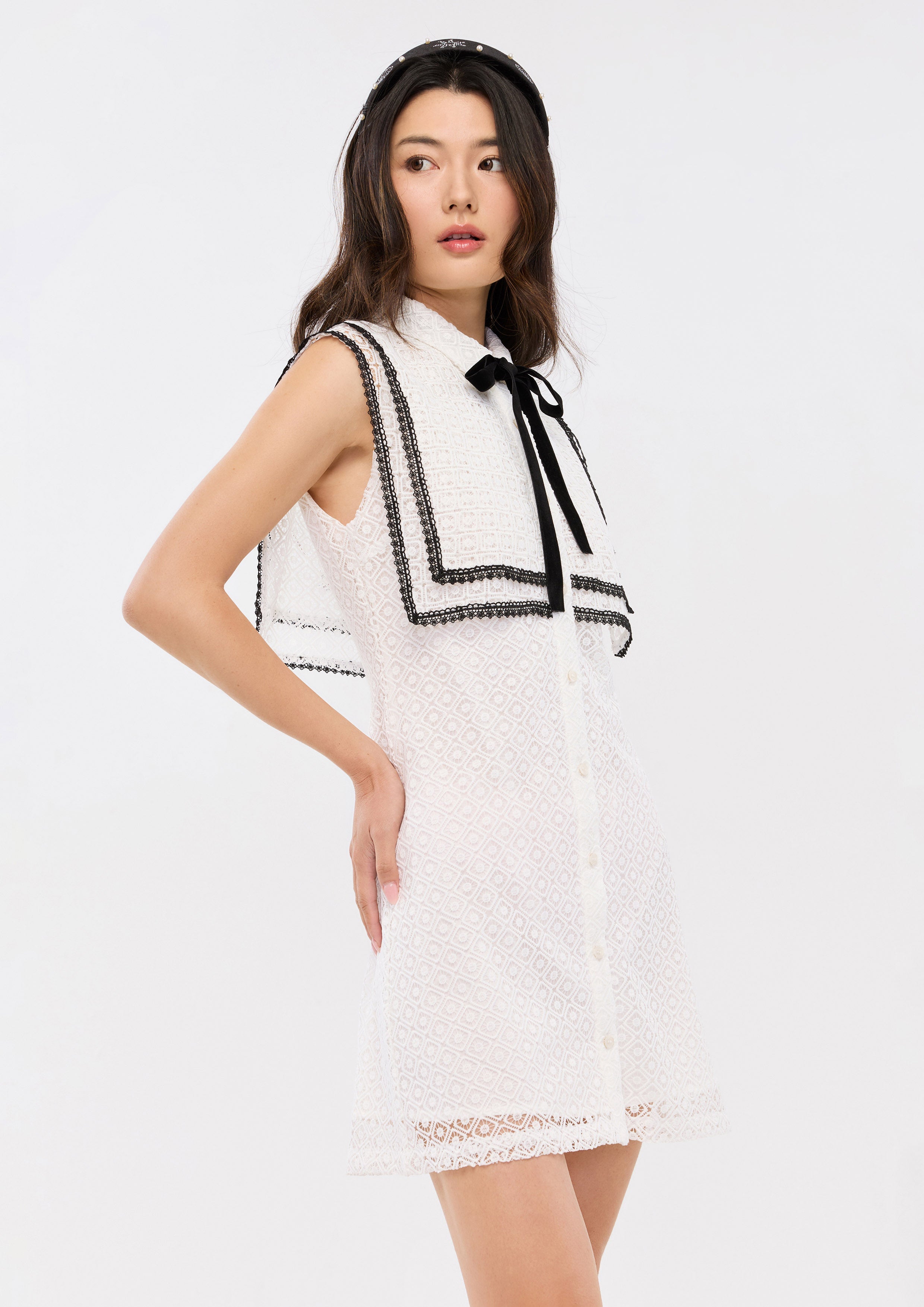 Lace Bow Collar Mini Dress Oasis