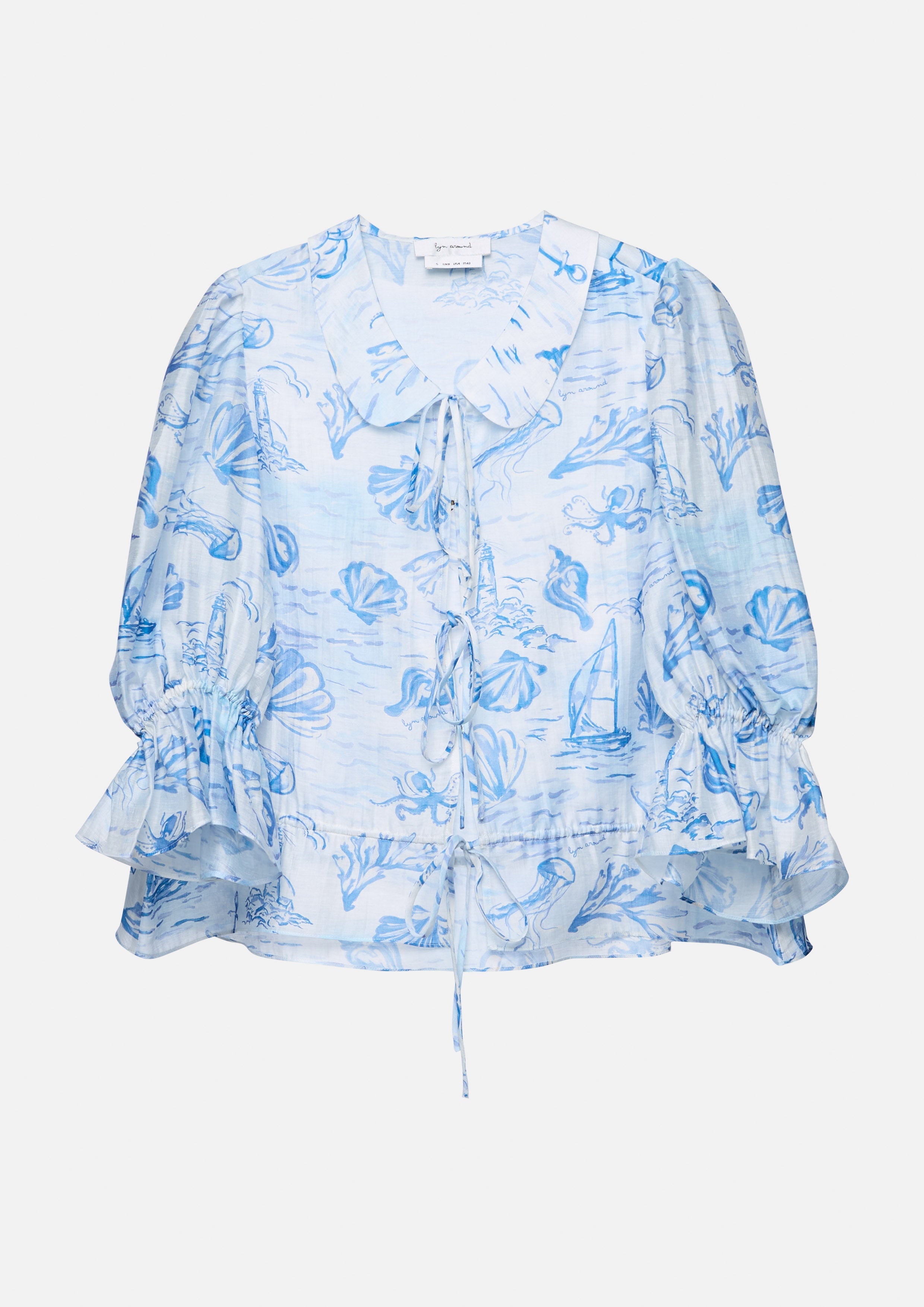 เสื้อเบลาส์ผ้าเชียร์พิมพ์ลาย คอลเลกชัน Califonia Yacht Club