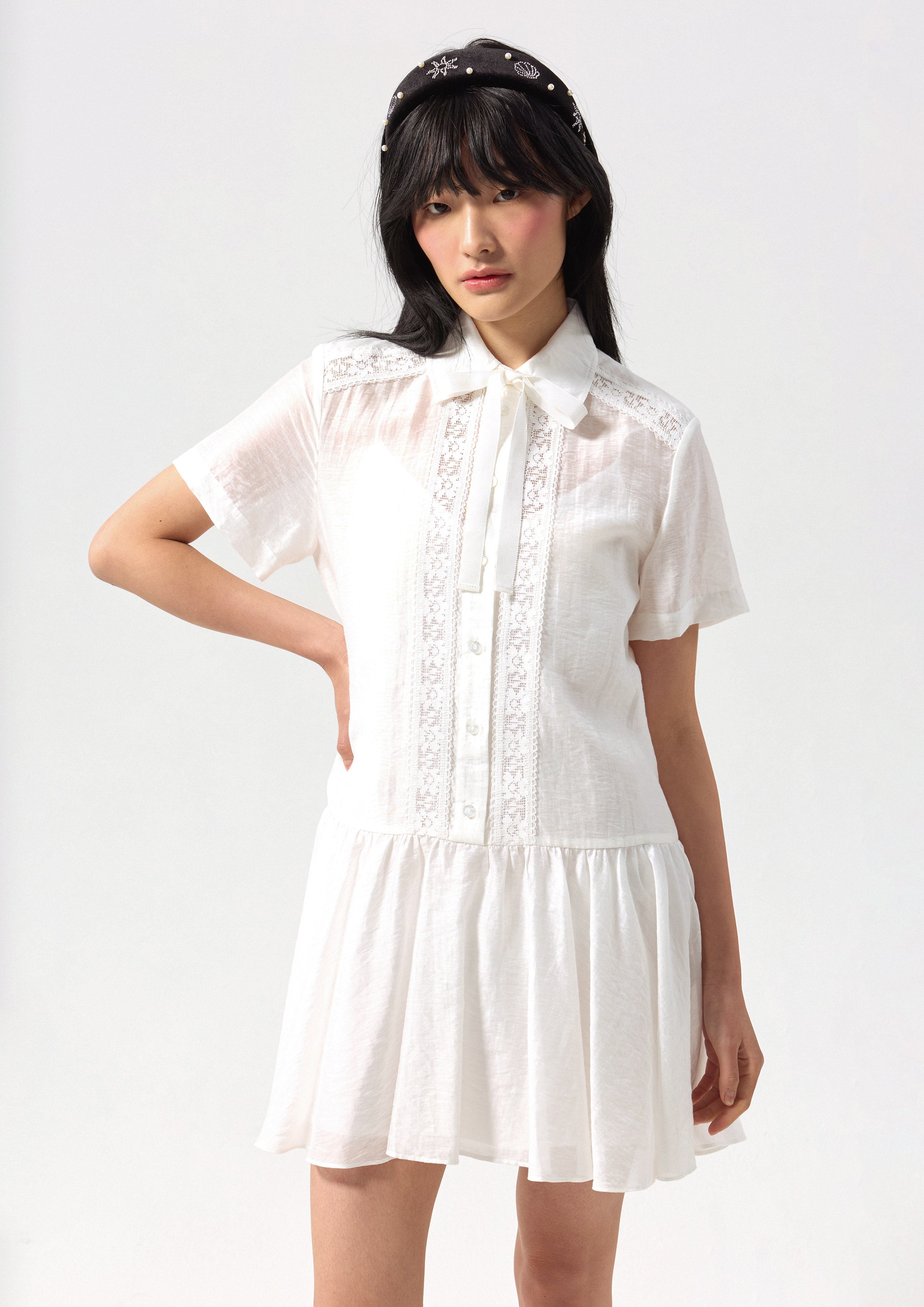 Lace Short Sleeve Mini Dress California Yacht Club