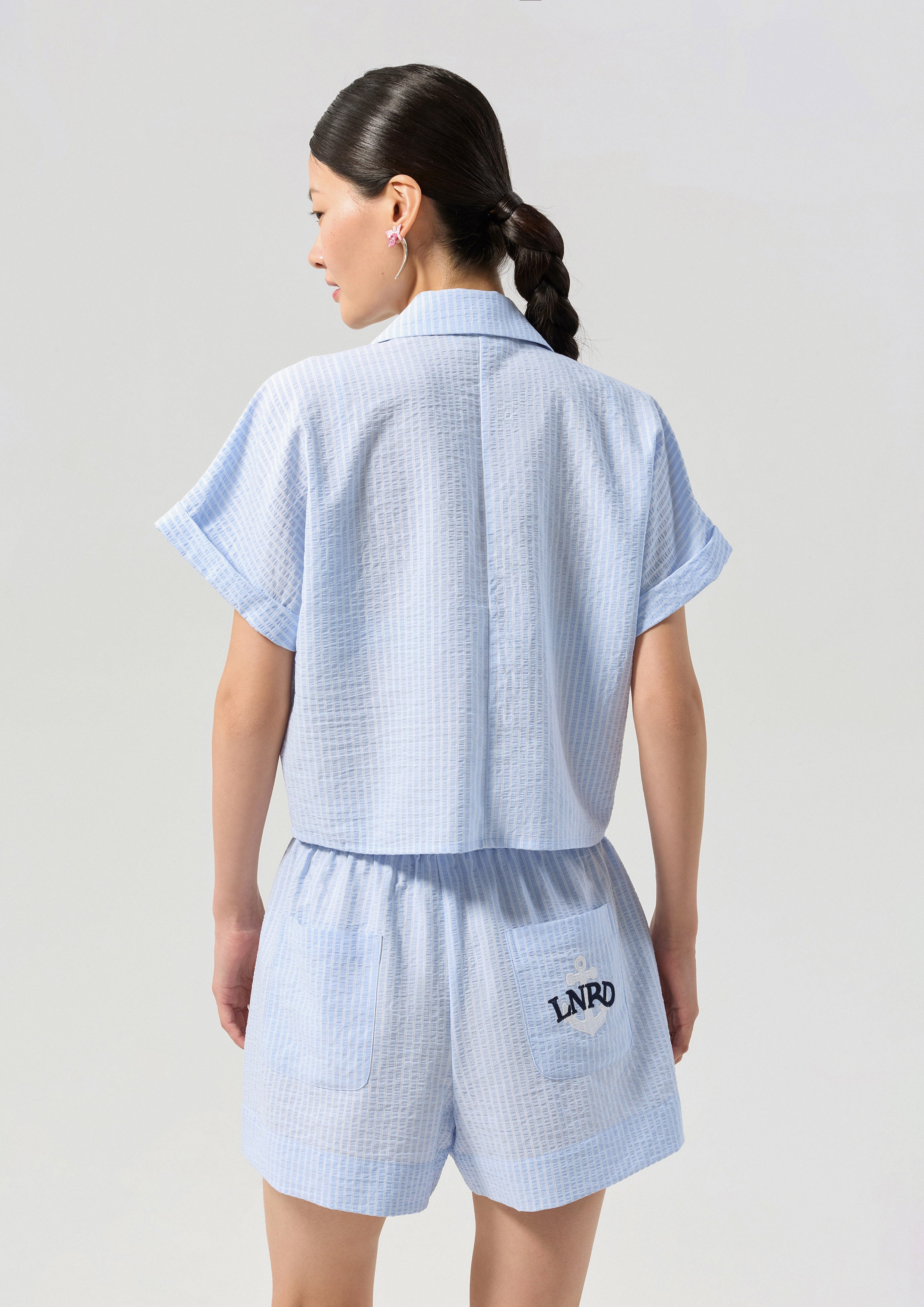 Stripe Tie Hem Short Sleeve Shirt California Yacht Club