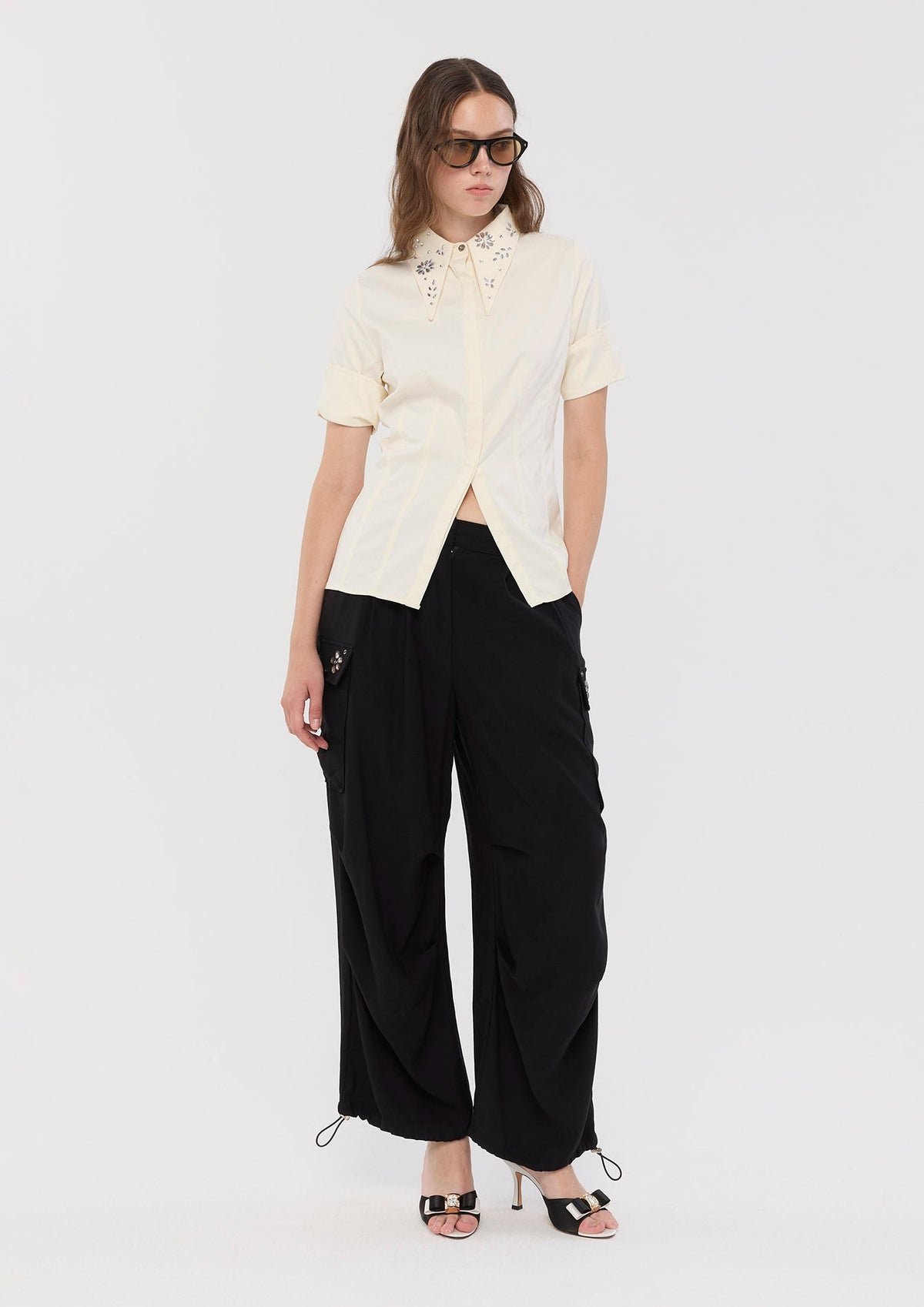 Crystal Embellished Collar Shirt Cosmic Remedy