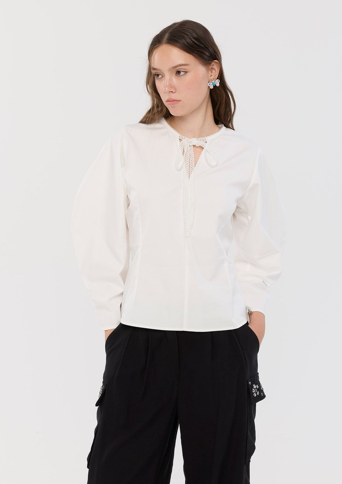 Tie Neckline Long Sleeve Top Cosmic Remedy